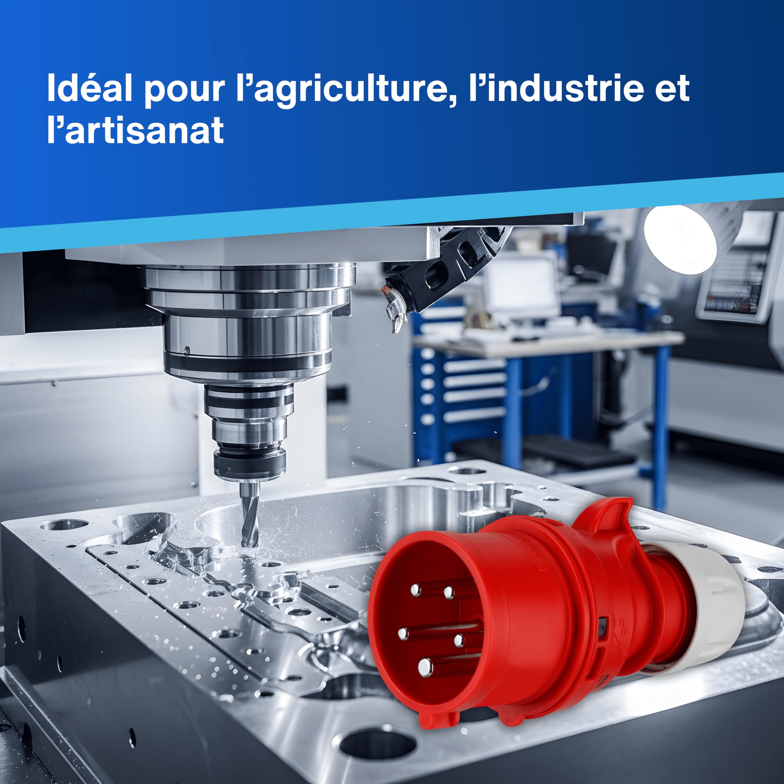 REV Inverseur de Phase CEE 16A, 400V, 5 pôles (3P+N+T), Prise triphasée IP44 étanche, Rouge
