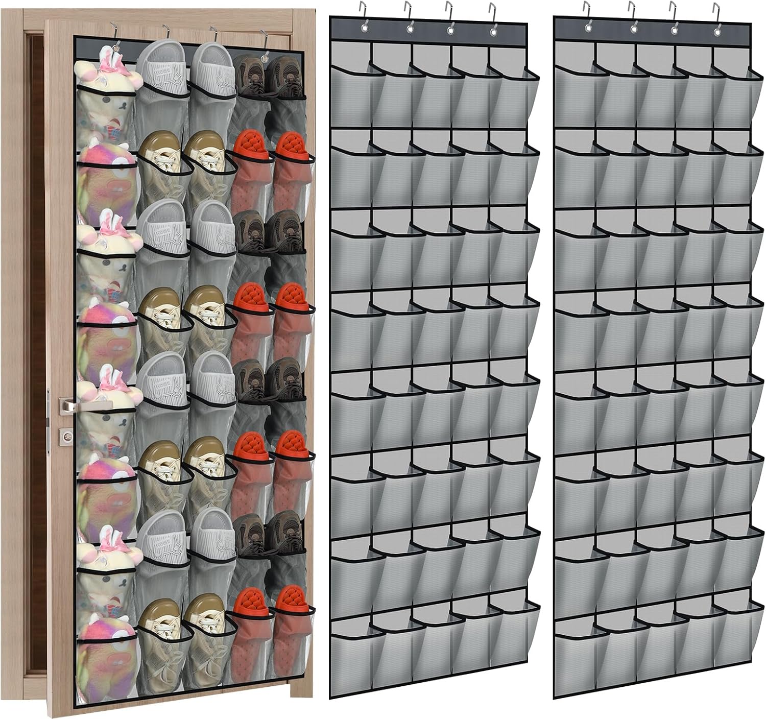 Windyun 2 Pack 40 Over the Door Shoe Organizers Large Mesh Pocket Hanging Shoe Rack for Closet Nonslip Behind Dorm Door Storage Holder Dorm Essentials Back to School Organizer for College(Gray)