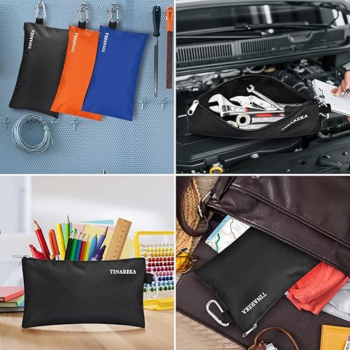 Miniatura 9 de TINAREKA - Bolsas de herramientas, paquete de 3 bolsas de lona con cremallera para organización, bolsa de herramientas de lona resistente, bolsa