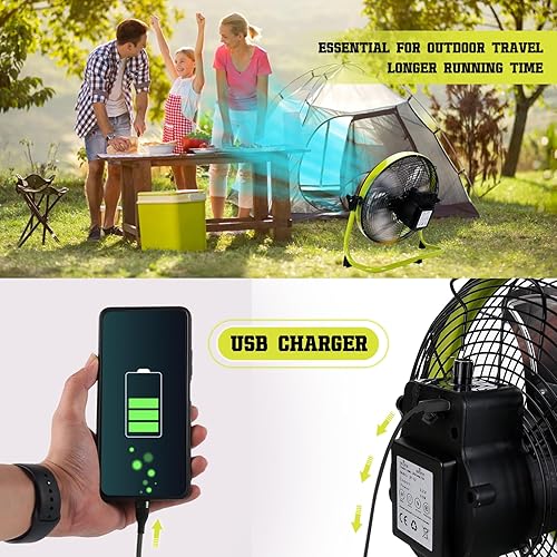 Miniatura 5 de Ventilador a batería de 12 pulgadas, ventilador de piso recargable de 15000 mAh, ventilador portátil inalámbrico para exteriores con hoja de metal