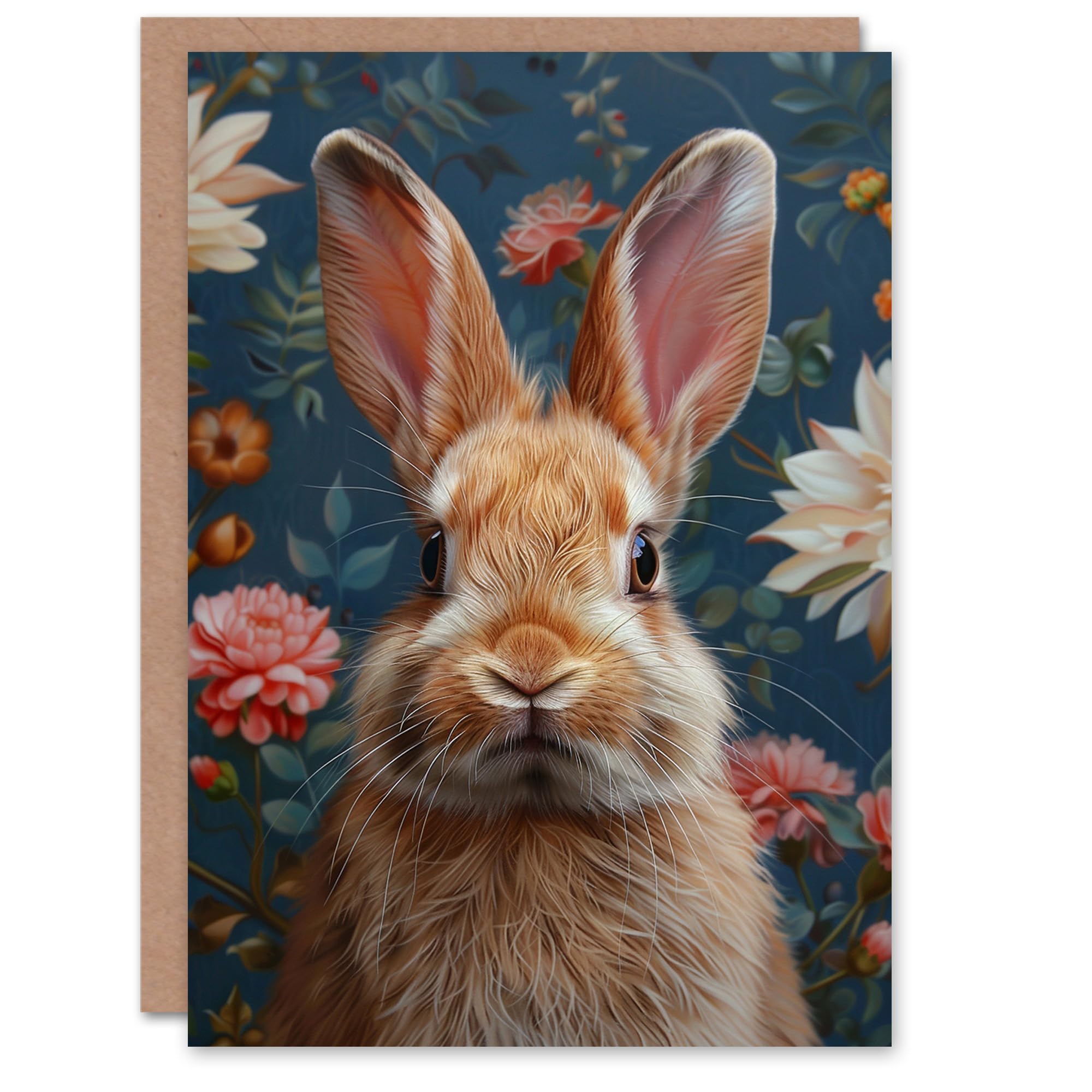 Artery8 Greeting Card - Bunny Rabbit Floral Pattern - Blue