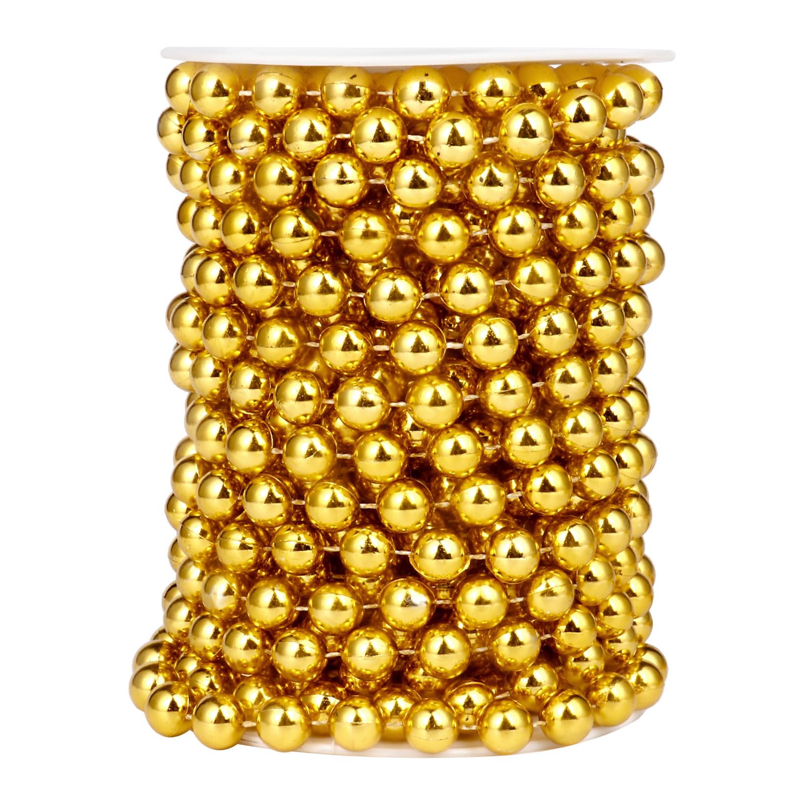 [33 Feet] Gold Pearl Beads Garland, 10MM 11 Yards Gold Faux Pearl Beads String Roll Bulk for DIY Craft Christmas Tree Wedding Party Decoration