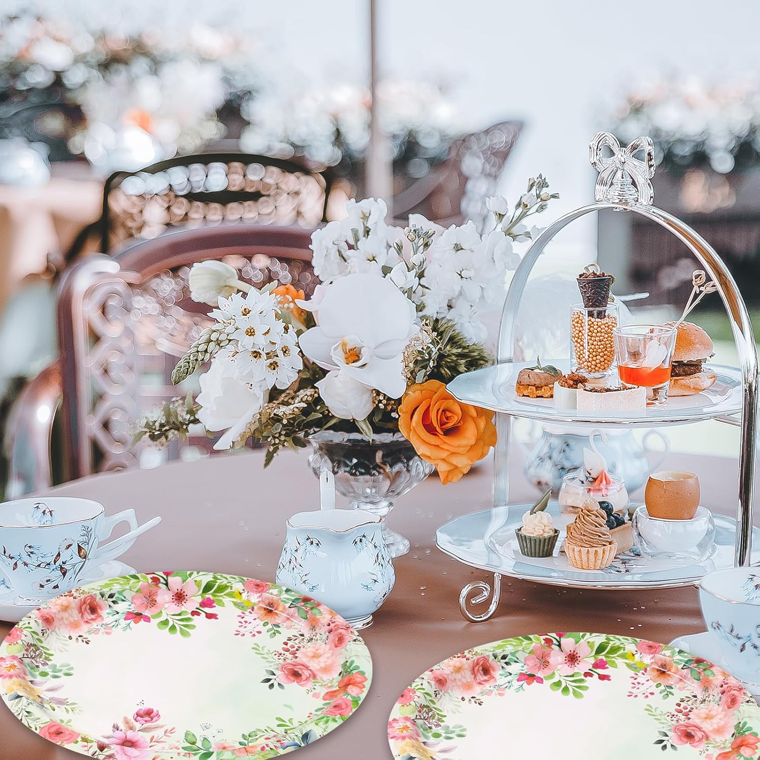 Fancy Land Spring Oval Paper Plates Large Floral Disposable Serving Plate Flower Tableware Platters for Party Decoration favor Mother's Day Dinnerware Supplies 24Pcs
