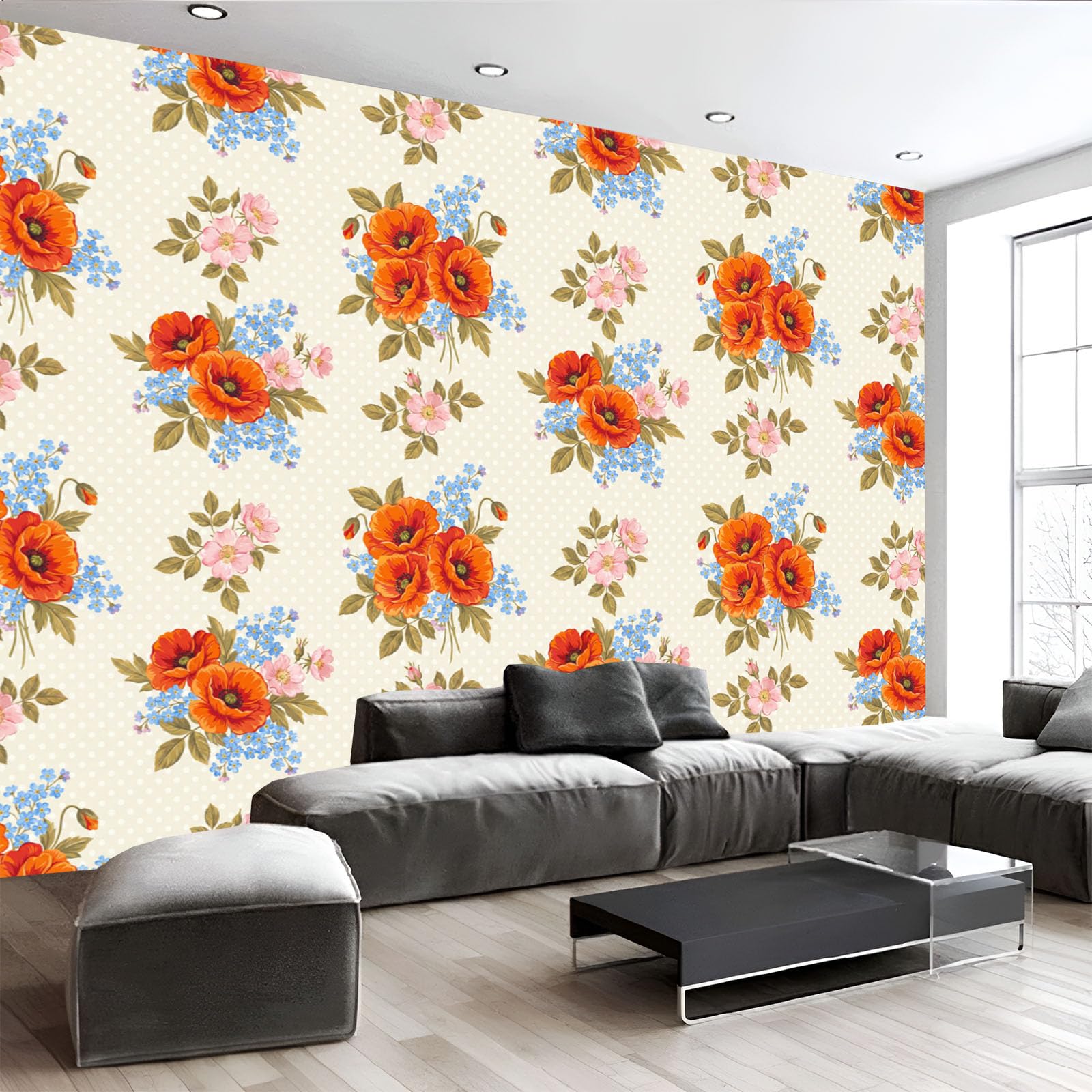 Poster mural bouquet de coquelicots géant au rendu mat premium pour une décoration élégante