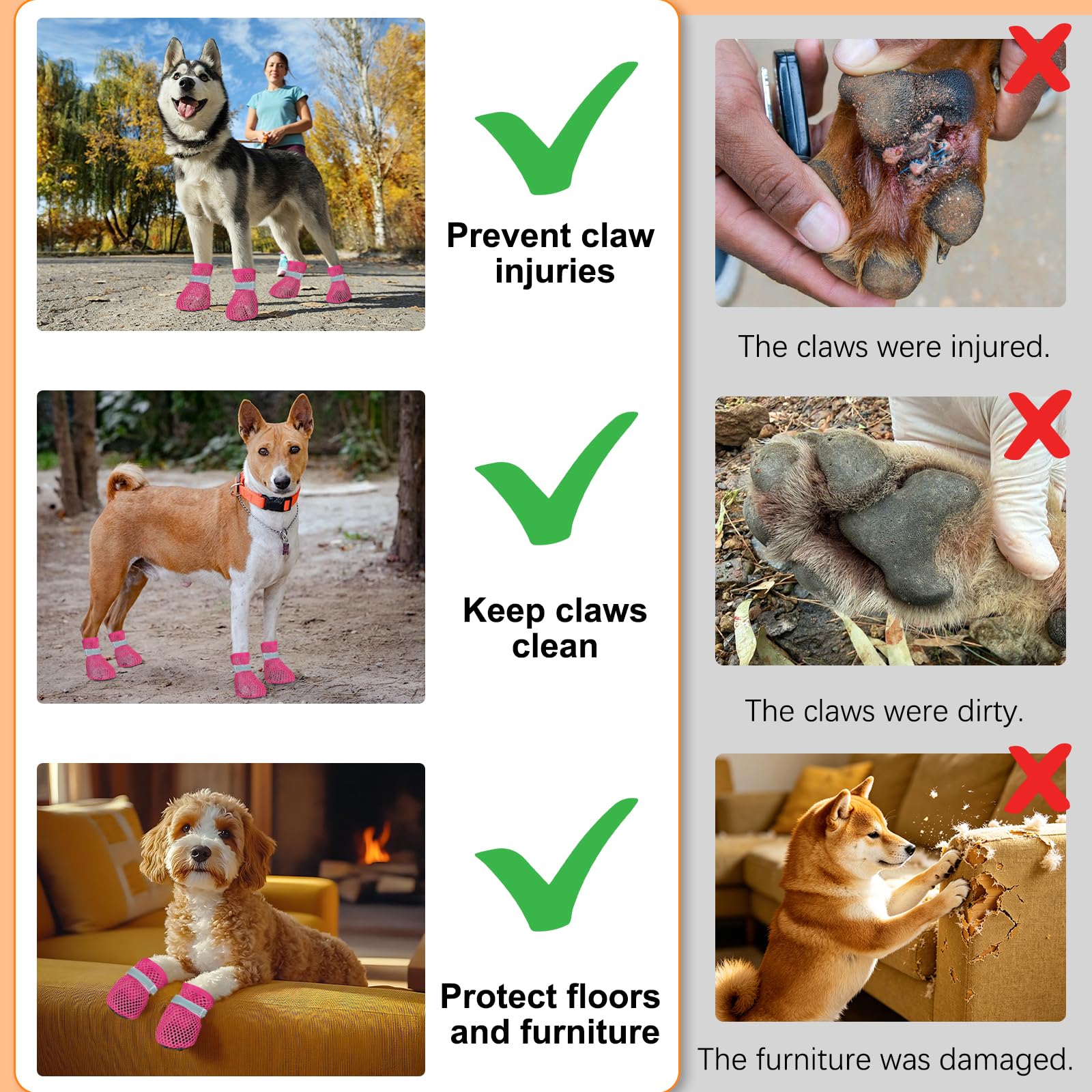 4 PCS Bottes de Protection Chien, Botte Chien Ete, Chaussures pour Chiens été, Respirant Et Confortable, Convient à Une Utilisation Intérieure Et Extérieure en Ete/Rose M