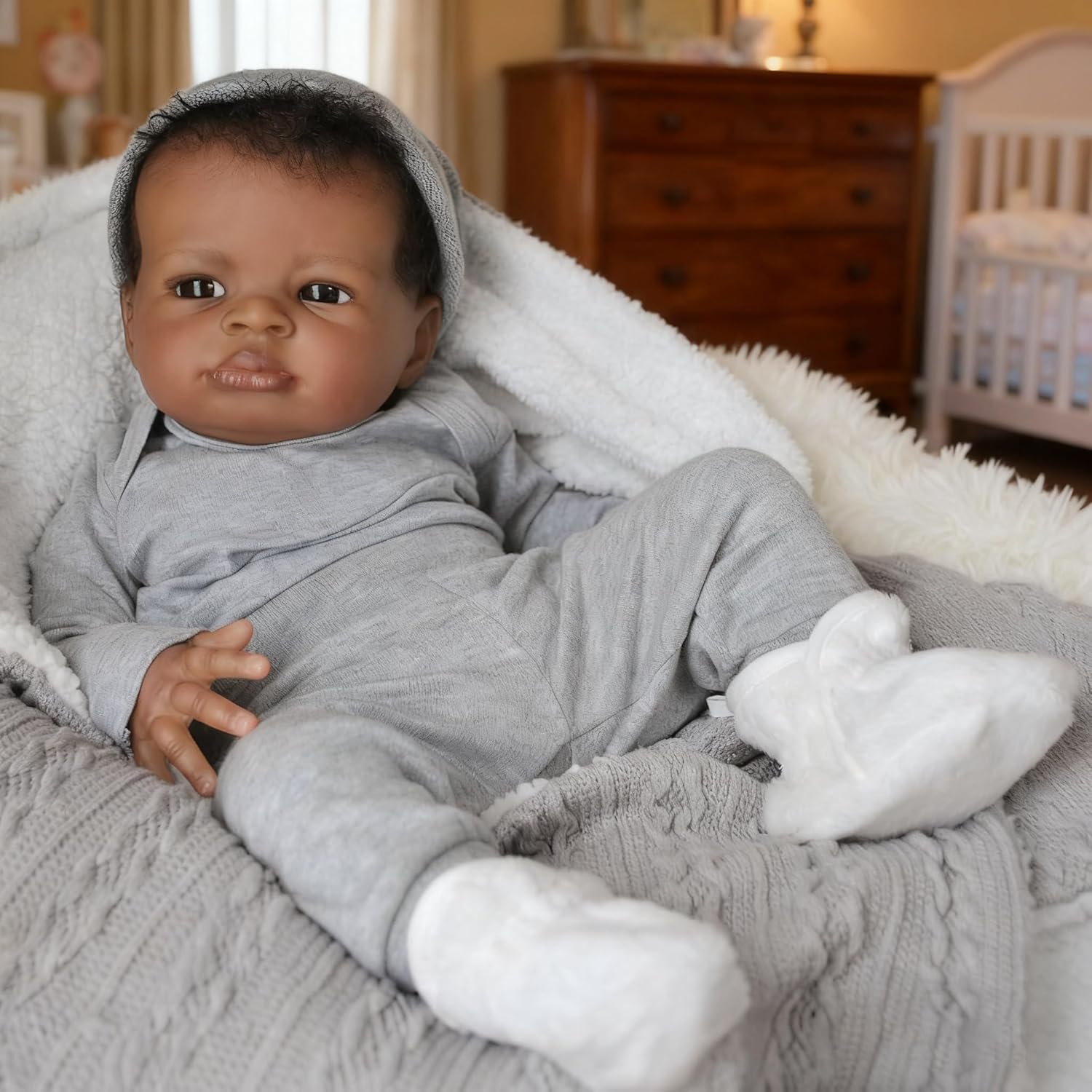 Zero Pam Realistic Black Reborn Baby Dolls Silicone Full Body Boy, 20 Inch African American Baby Dolls Silicone Body,Dark Brown Newborn Doll That Look Real