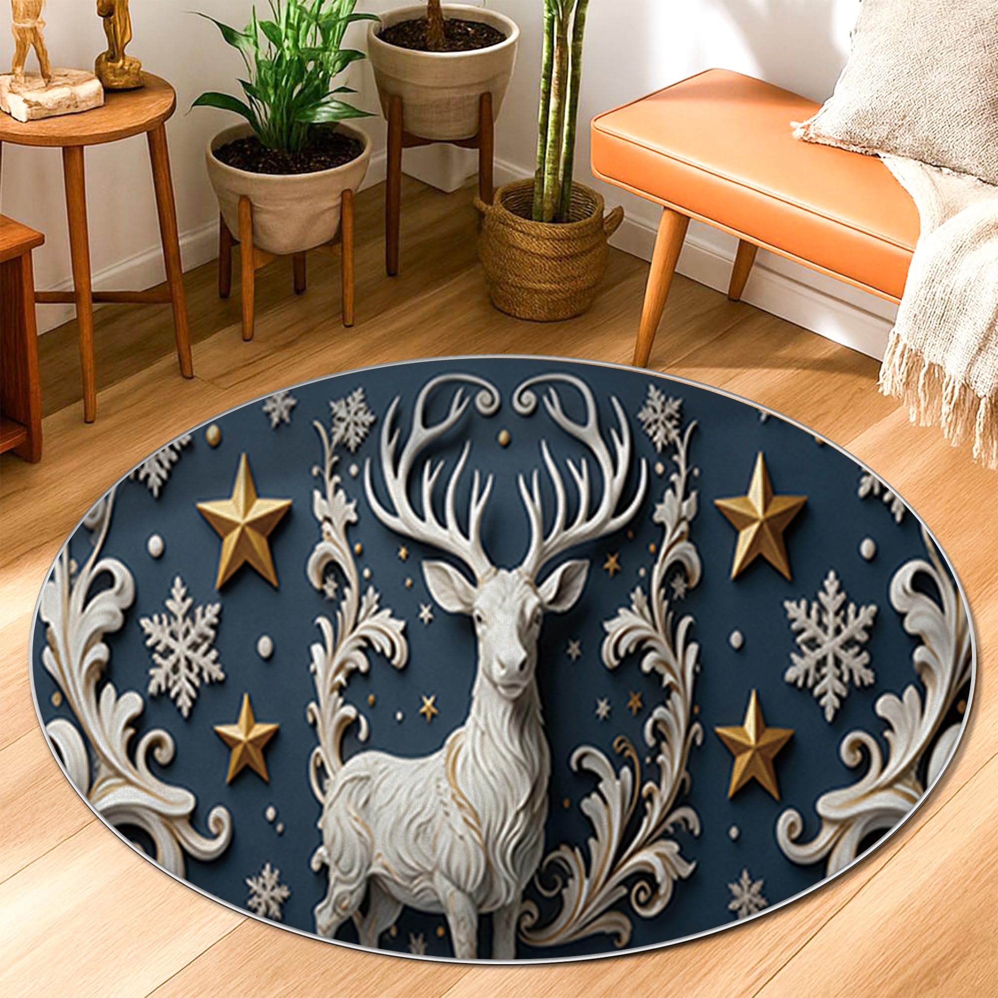 Tapis de sol bleu marine motif cerf d'hiver 90x90 cm résistant pour entrée et bain