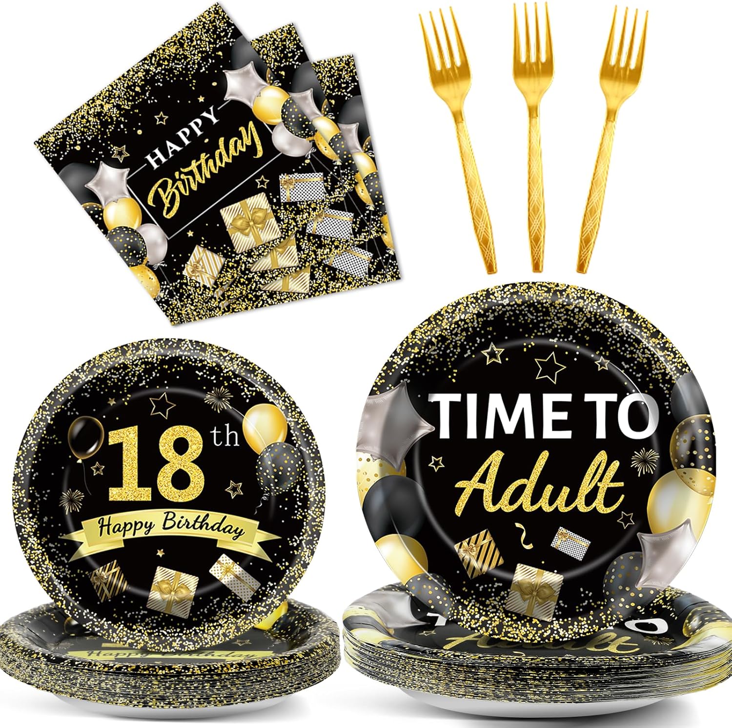 Amazon.com: 96 Pcs 18th Birthday Party Plates and Napkins Party ...