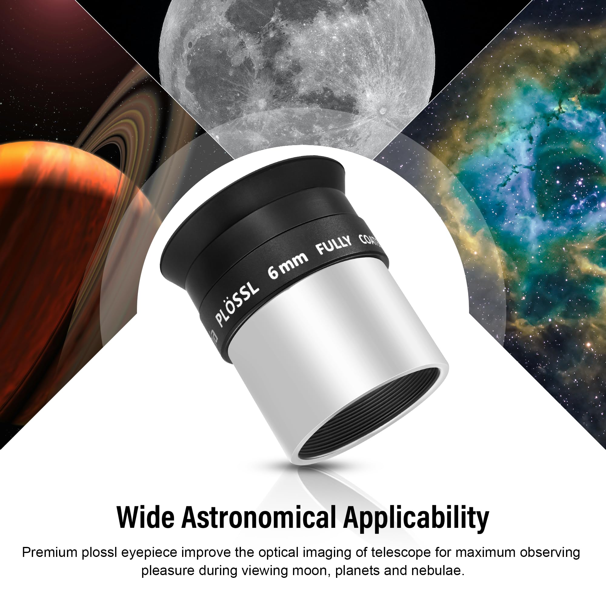 Astromania Plossl Oculaire de télescope – 4-Element Plossl Design – Filetage pour filtres Standard 3,2 cm Astronomie, 1.25" 6MM