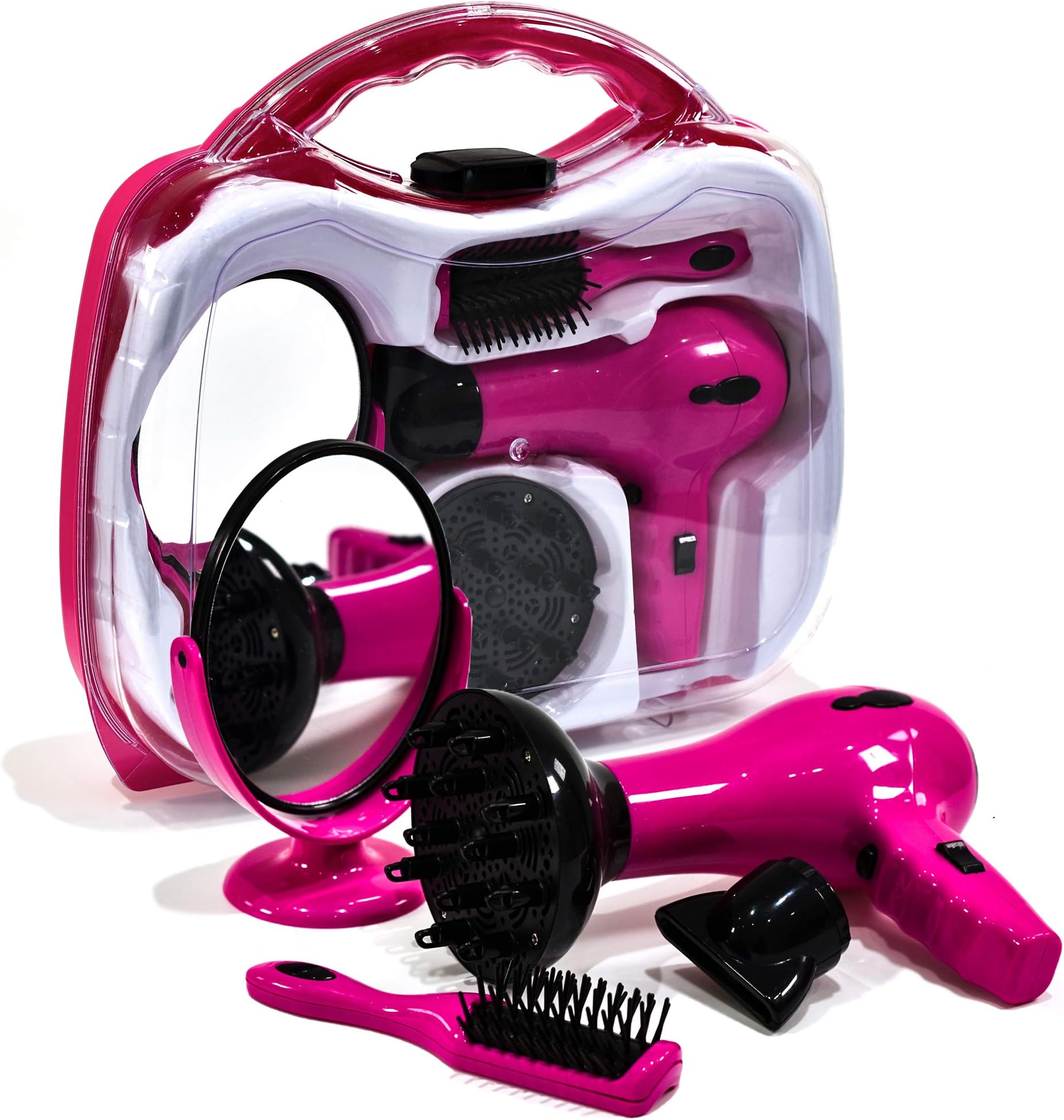 Girls Hairstyler Play Set in Carry Case | Battery Operated Hair Dryer Make Believe Play Set