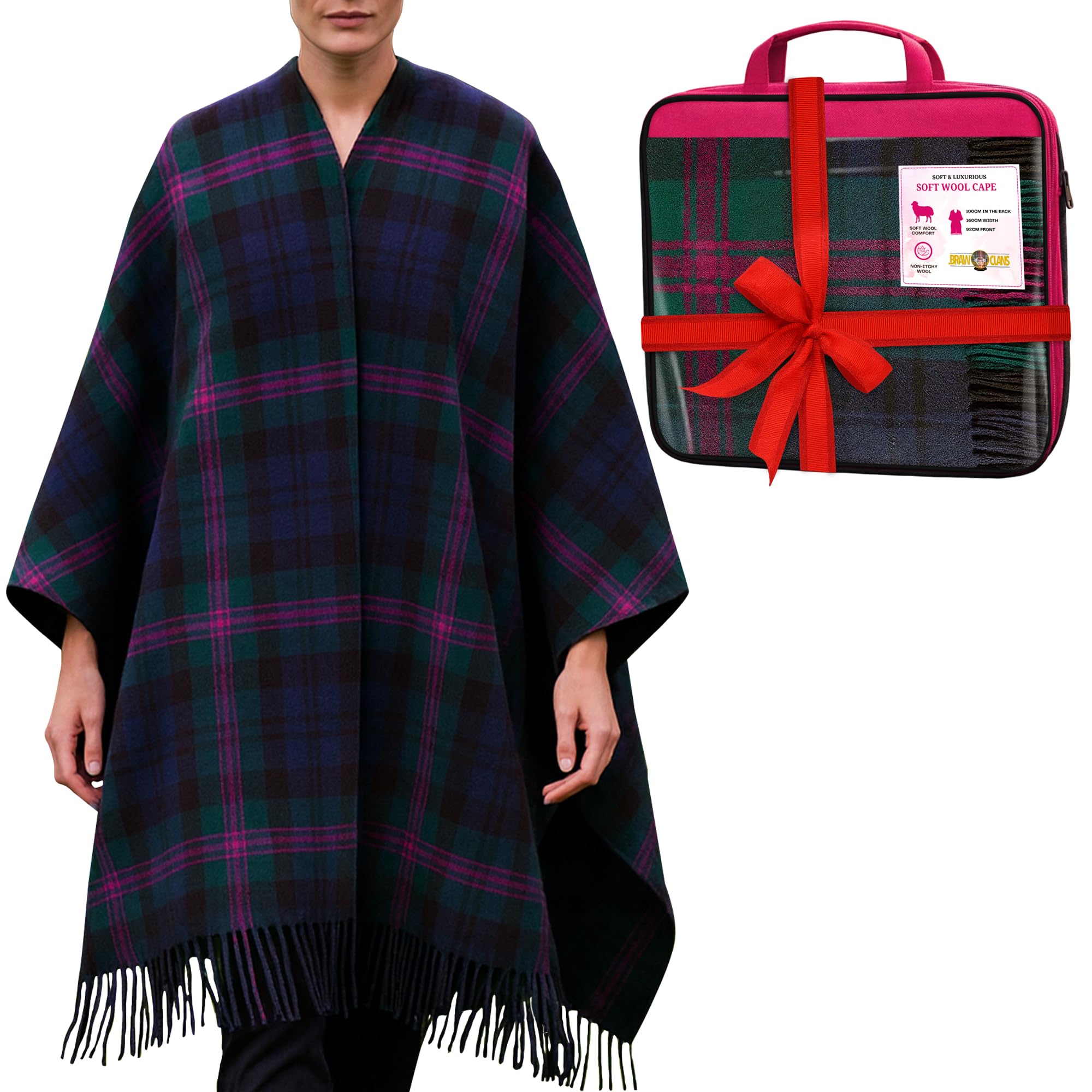 Braw Clans Tartans Unisex Baird Soft Wool Tartan Poncho Blanket Cape Made In Scotland - Ruana Cloak Style - Full Body Shawl - Mothers Day Gift - Home, Travel, Camping - Tartan