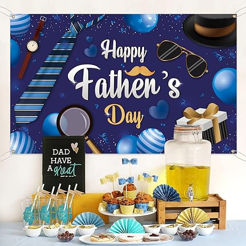 Miniatura 3 de Cartel de fondo del día del padre, pancarta de gran tamaño para el día del padre, pancarta de fondo azul, suministros de decoración de fiesta para