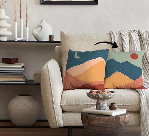 Miniatura 3 de FLDAS Fundas de almohada decorativas reversibles de 18 x 18 pulgadas, estilo bohemio, sol, luna, montaña, paisaje, fundas de cojín para el hogar,