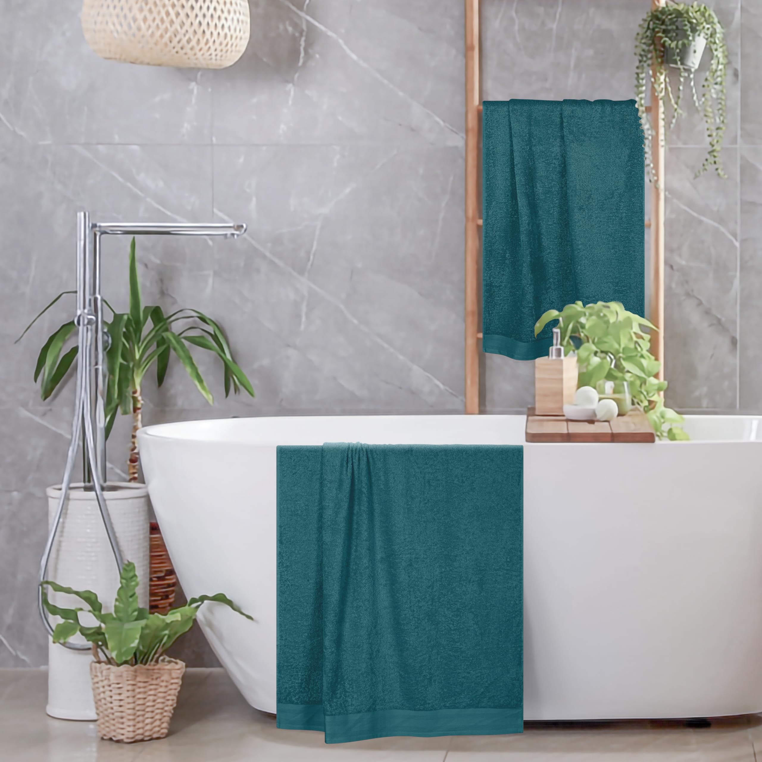 MALLONI HOME Baumwolle 2er-Pack Oversized Badetuch-Set 70 x 140 cm, große Badetücher, Ultra saugfähig, kompakt, schnell trocknend und leicht, Blaugrün