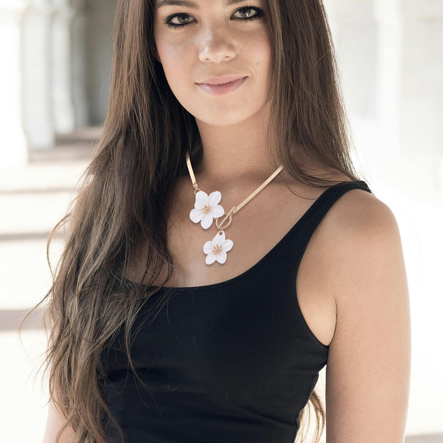 Gold Flower Earrings Necklace Set, White Floral Necklace with 3D Flower Statement Earrings Floral Wedding Jewelry for Women 2025 - Image 6