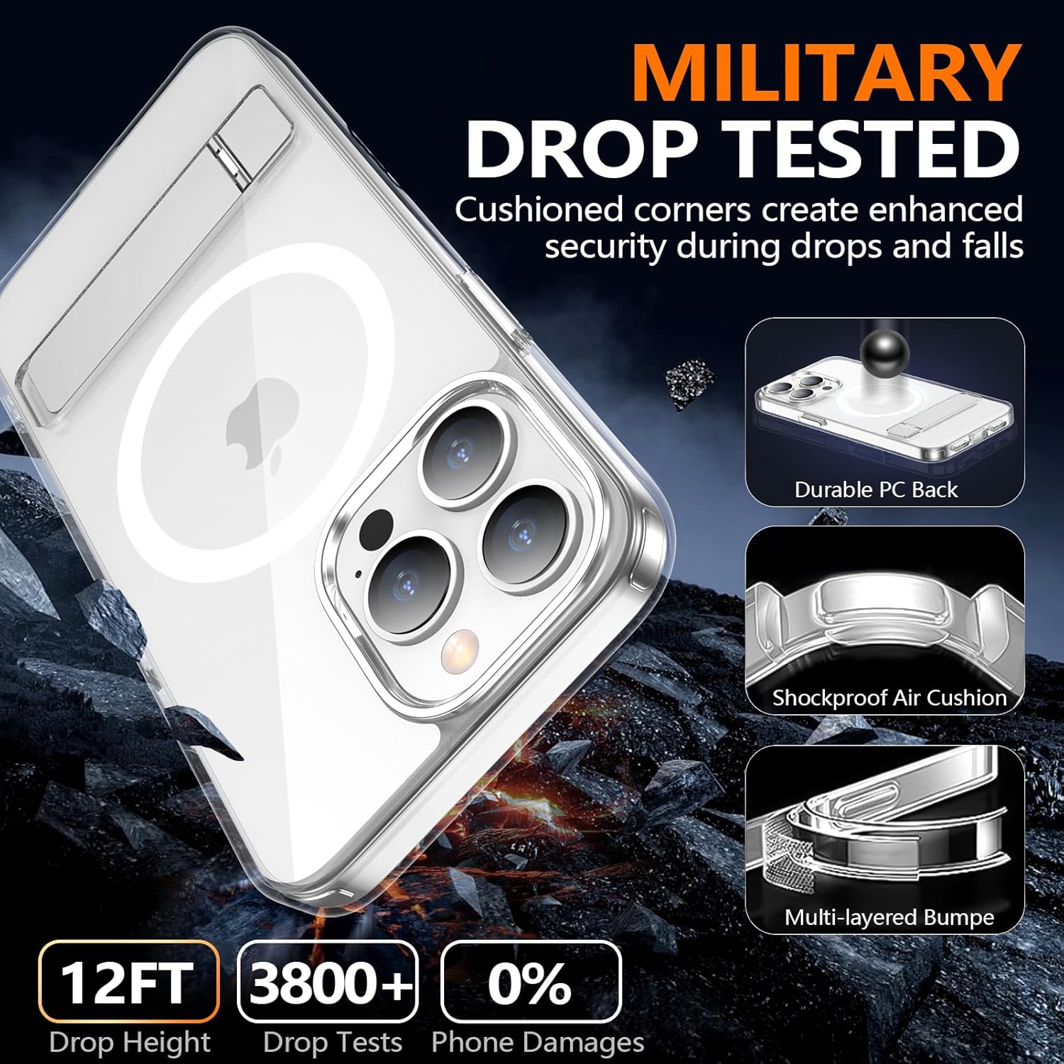 xiwxi for iPhone 14 Pro Case with Kickstand,[Compatible with Magsafe][1*Screen Protector],Military-Grade Protection & Anti-Yellowing,Magnetic Phone Case for iPhone 14 Pro,Clear - Image 6