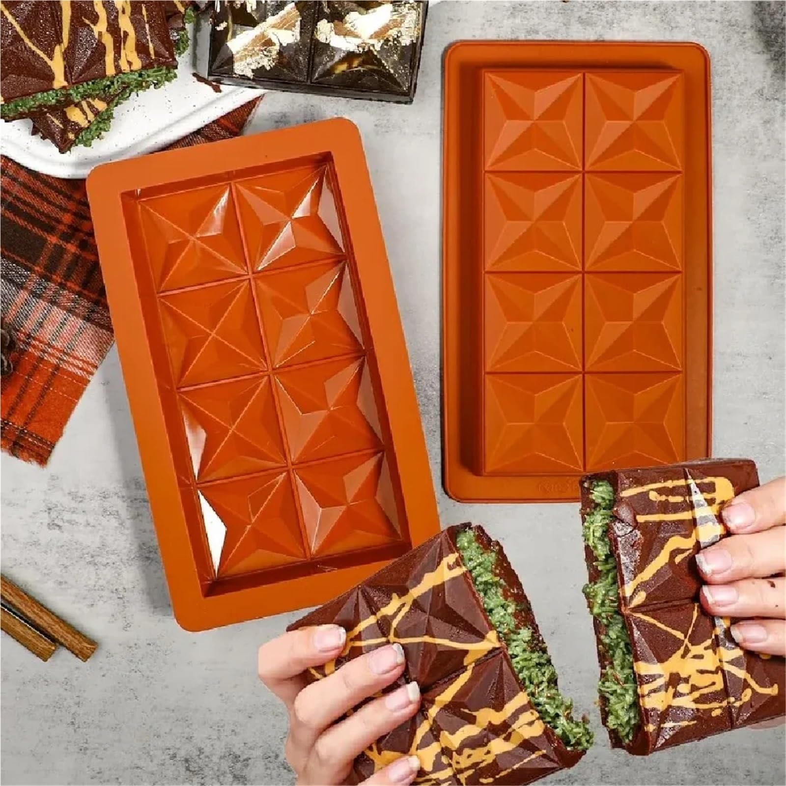 Molde de 4 piezas for barras chocolate, profundo, con 10 bolsas for grueso, ideal for rellenar pistacho Para Repostería Y Postres(Brown01)