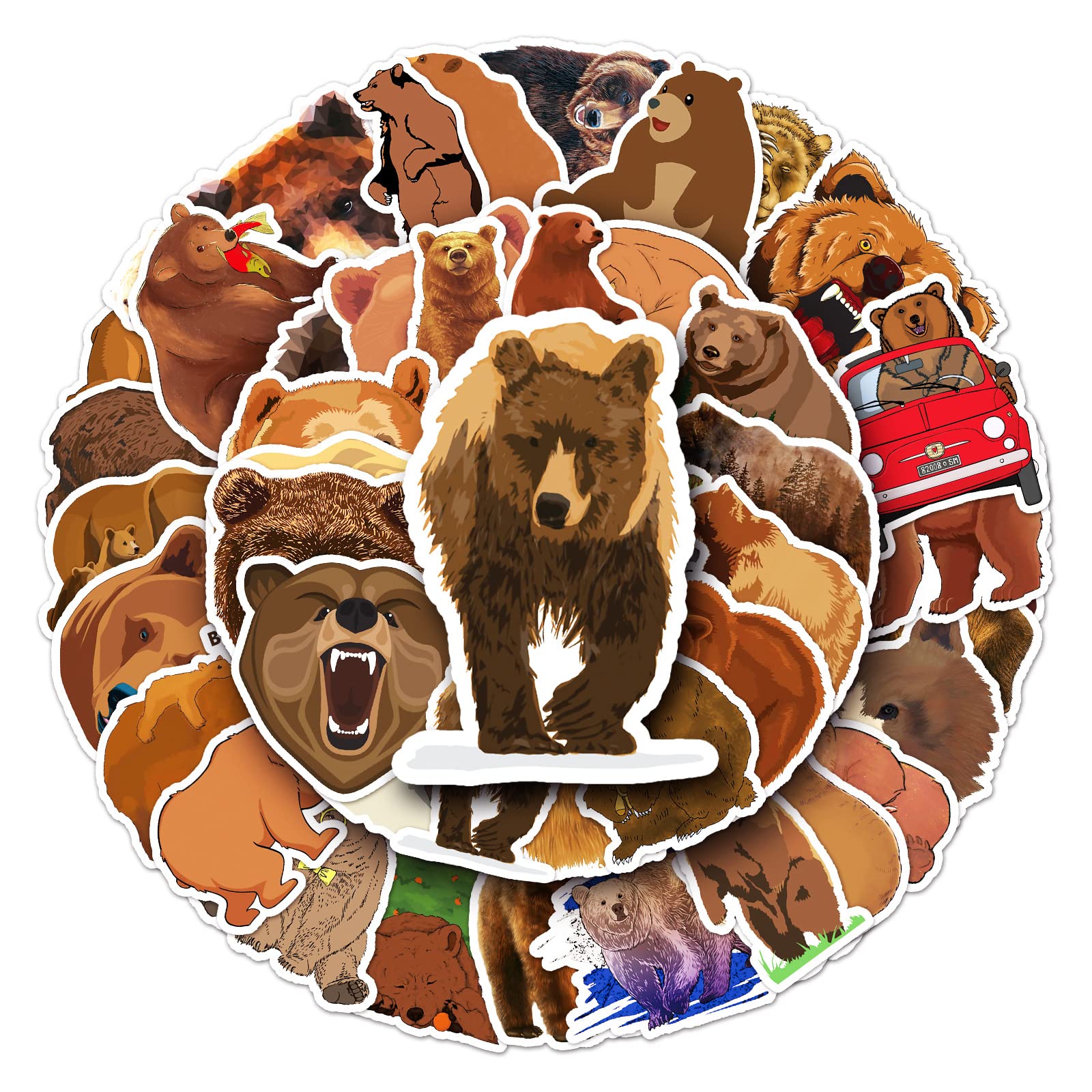 Bric dodo 50Pcs Grizzly Bear Stickers, Brown, Waterproof, Vinyl, Aesthetic, Personalised, for Teens, Boys, Girls, Adults, Children, Laptop, Car, Skateboard, Suitcase, Luggage, Bike