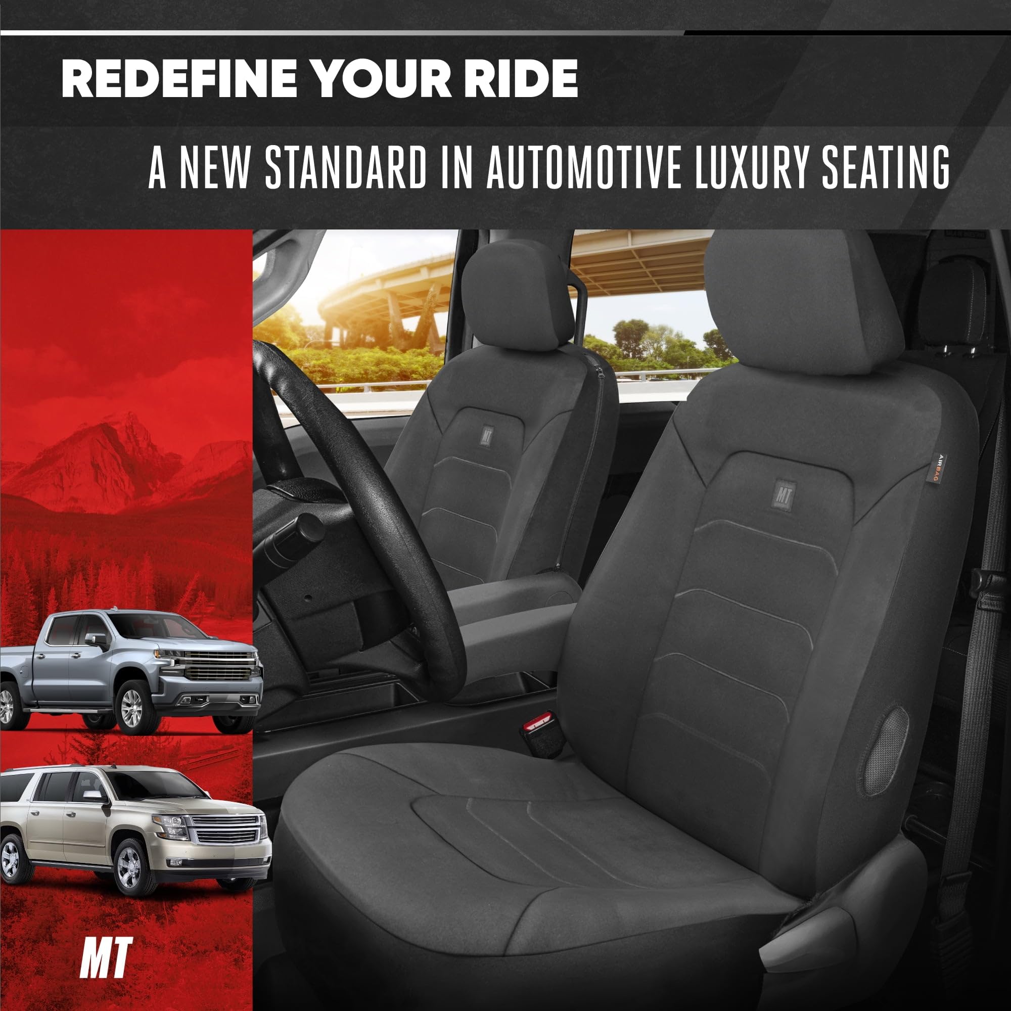 Neoprene Advantage wasserdichte Sitzbezüge - LKW, Van & SUV Sitzbezüge für Autos - Vordersitzbezug-Set mit Airbag-Kompatibilität, universelle Passform für Autositze, Schwarz (Armlehnenbezüge Nicht im