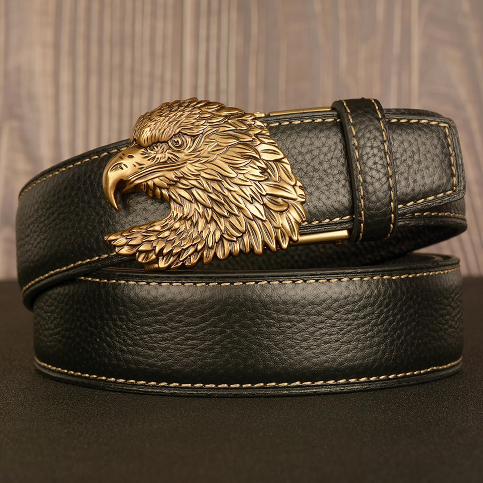 Cinturón de Hombre Cinturón de Hombre con Hebilla automática Patrón águila Grabado Jeans Ajustable Deslizante(Ele's Head,120Cm/47)
