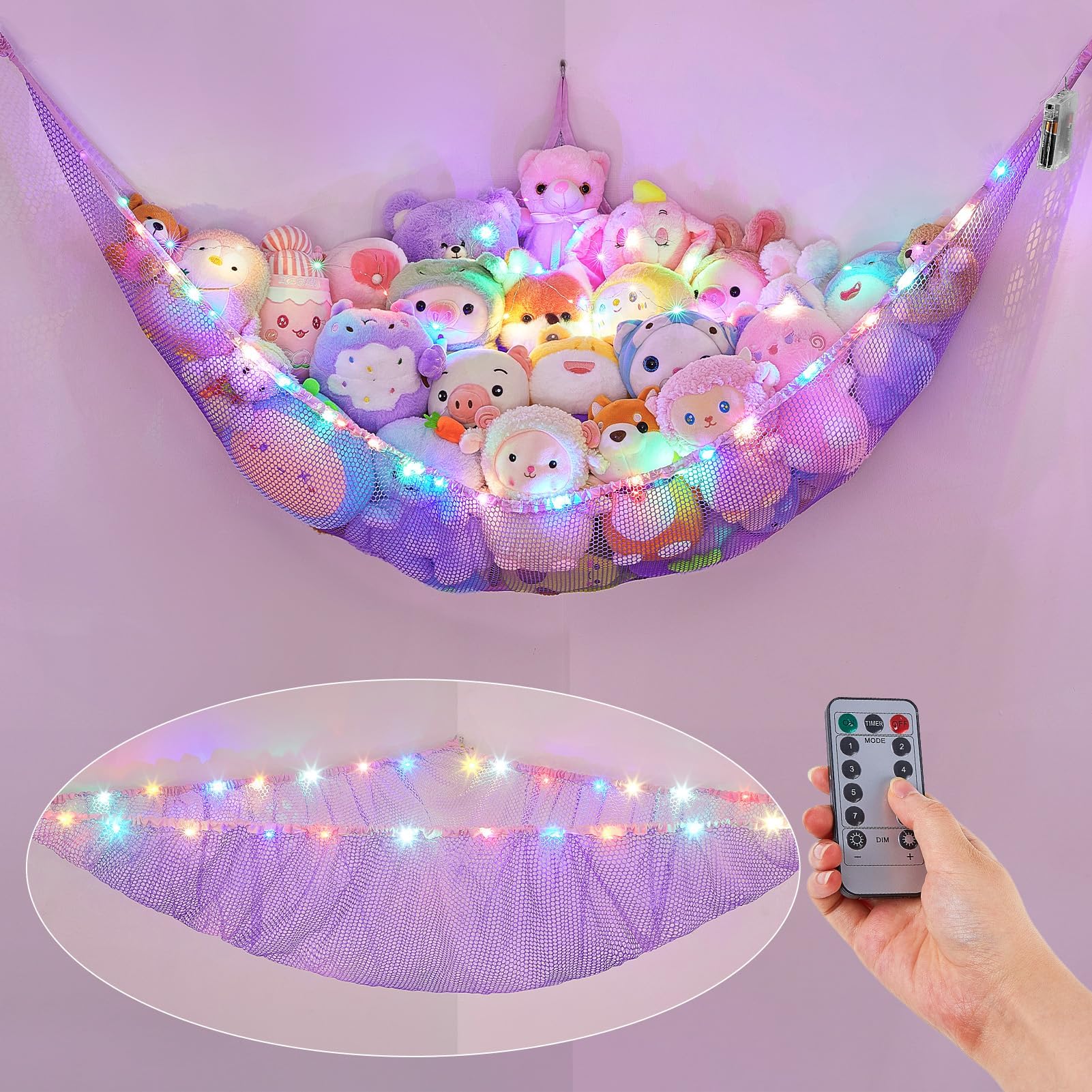 Basumee Toy Storage Hammock Stuffed Animals Net Hanging Toy Net Hammocks for Nursery Kids Room, Purple2