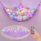 Basumee Stuffed Animals Net or Hammock with LED Light Hanging Toy Net Hammock for Stuffed Animals Storage Stuff Animals Hammocks for Nursery Kids Room with Remote Control, 8 Kinds of Lights(Pack of 1)