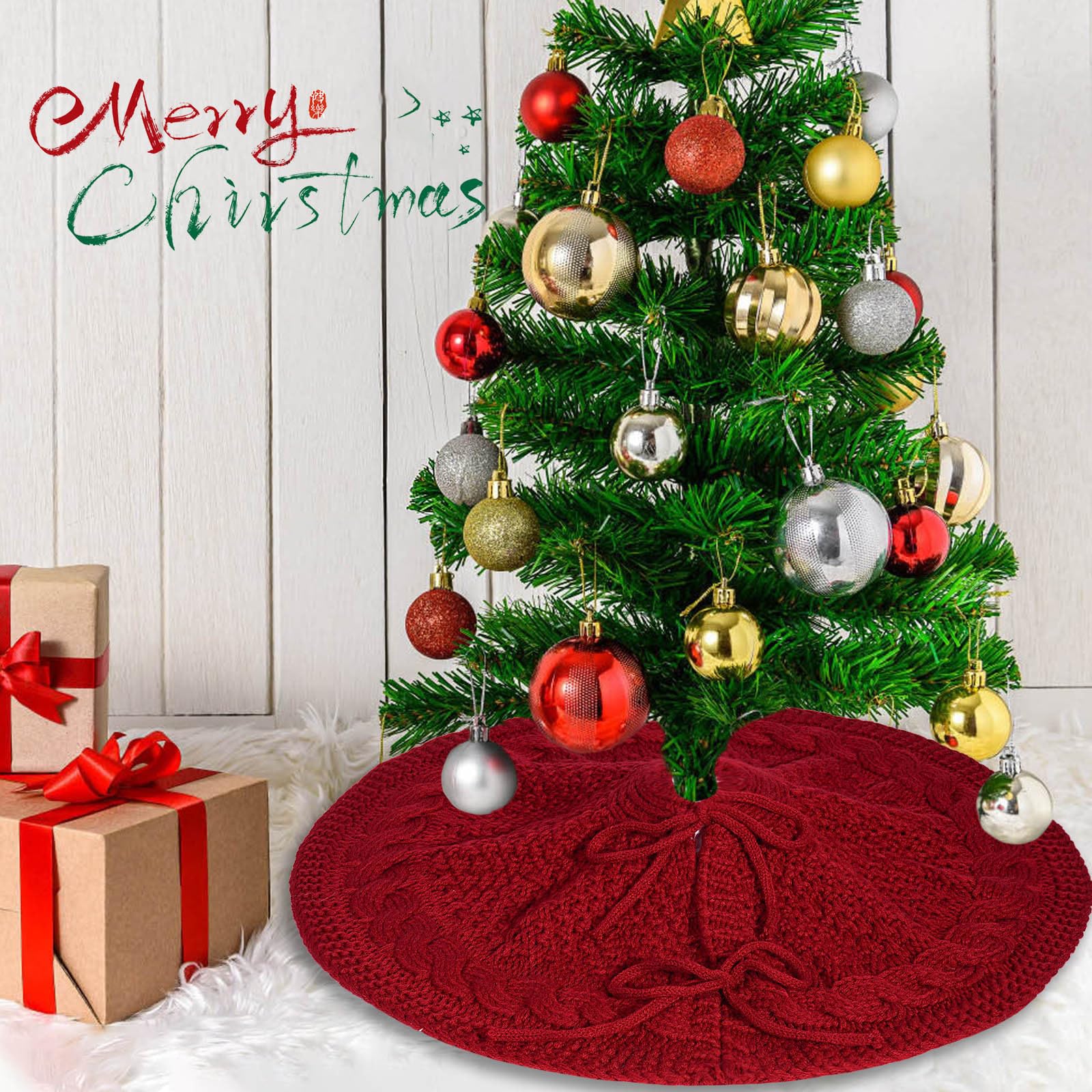 Gonna Albero Di Natale In Velluto Con Paillettes Bordeaux - Diametro 91,4 Cm - Base Rotonda Per Albero Fino A 1,8m