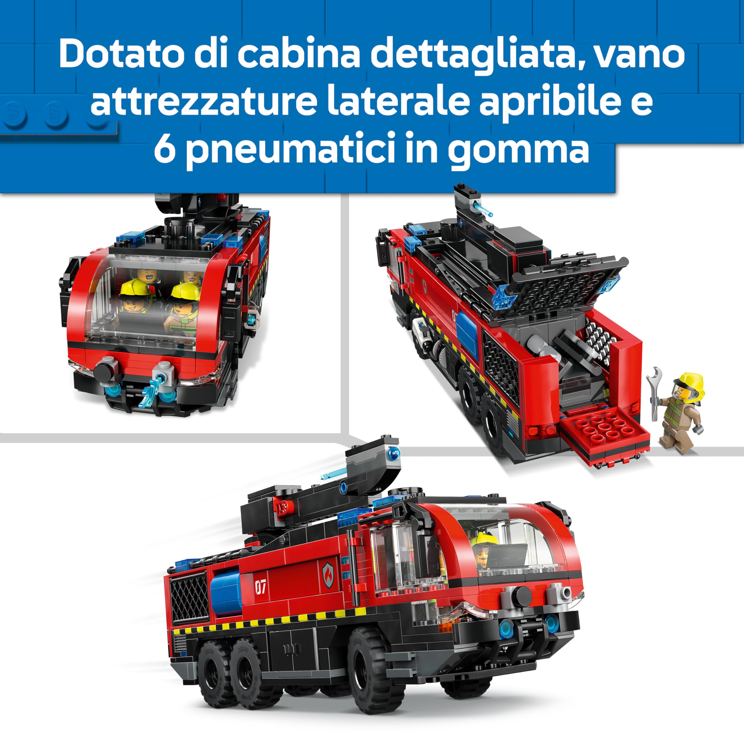 LEGO City Autopompa dell’Aeroporto - Camion Giocattolo dei Pompieri - Veicolo di Emergenza con 4 Minifigure di Vigili del Fuoco - Idea Regalo per Bambini da 7 Anni in su e Fan dell'Ingegneria - 60499