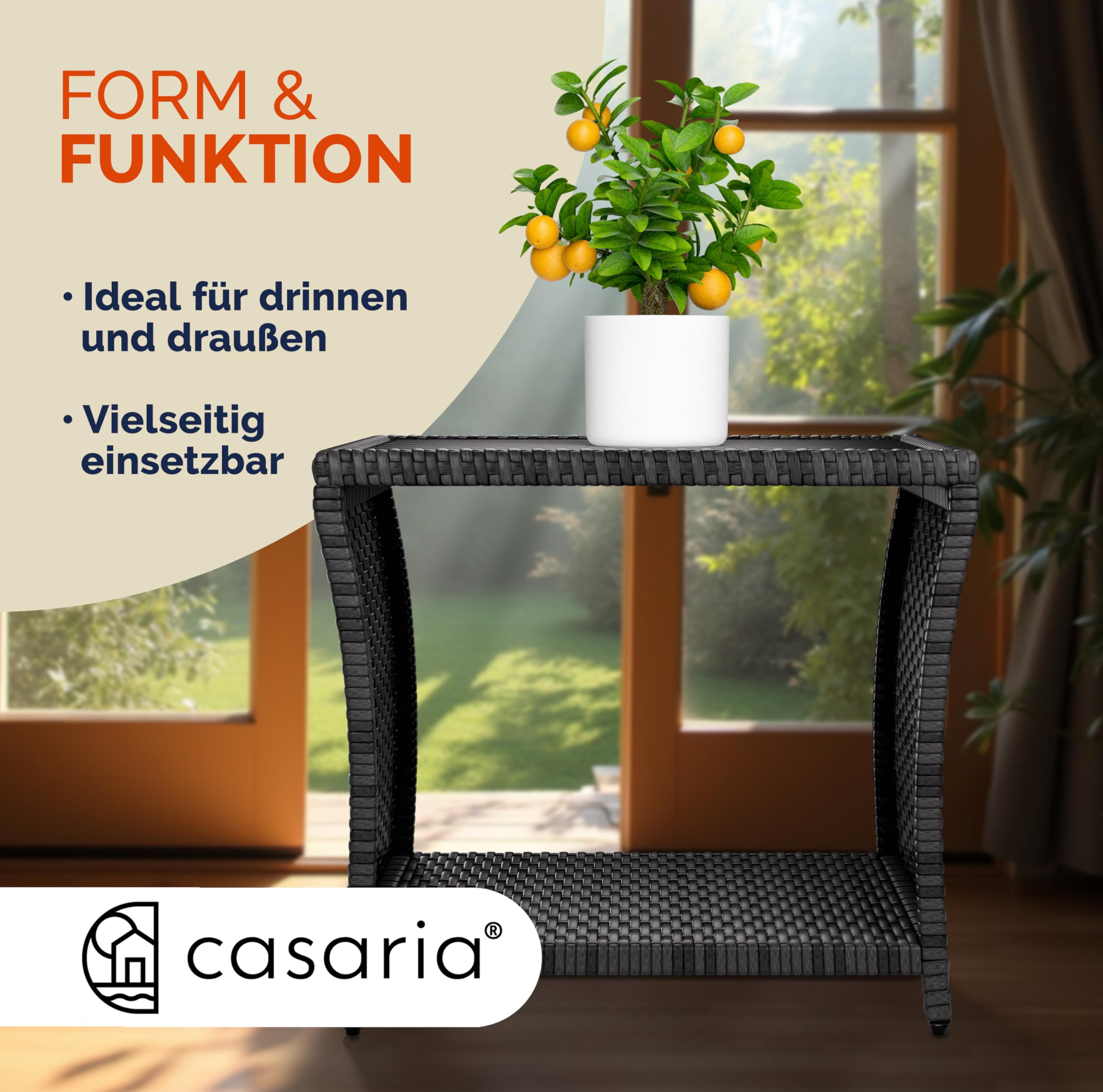 Casaria® Polyrattan Beistelltisch mit WPC Tischplatte Grau | 45x45x40cm, 80kg Belastbarkeit, Wetterfest, Tisch, Ablagetisch, Balkon, Terrasse, Garten, Outdoor, Gartenmöbel, Coffee table
