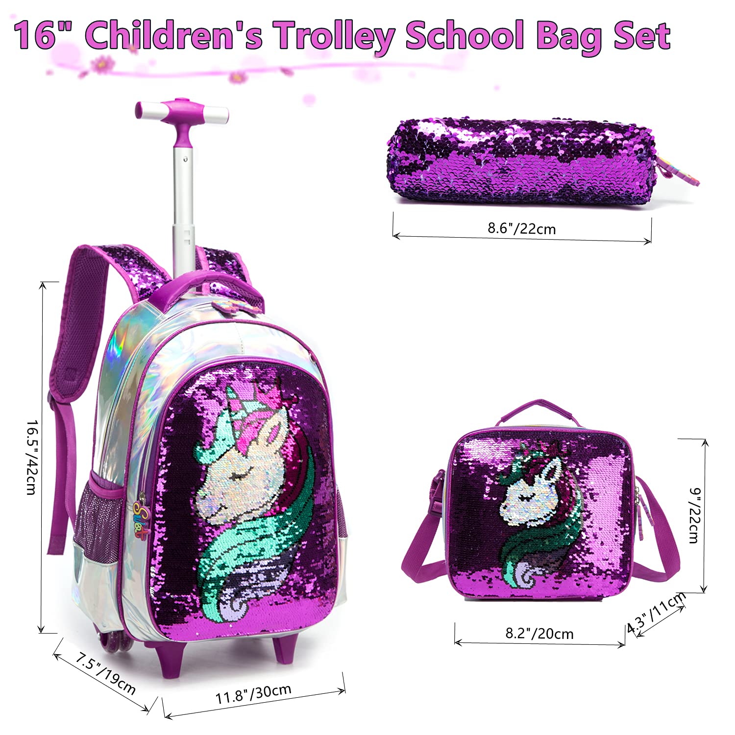 Buy School Kids Rolling Backpack for Girls With Wheels Trolley Wheeled