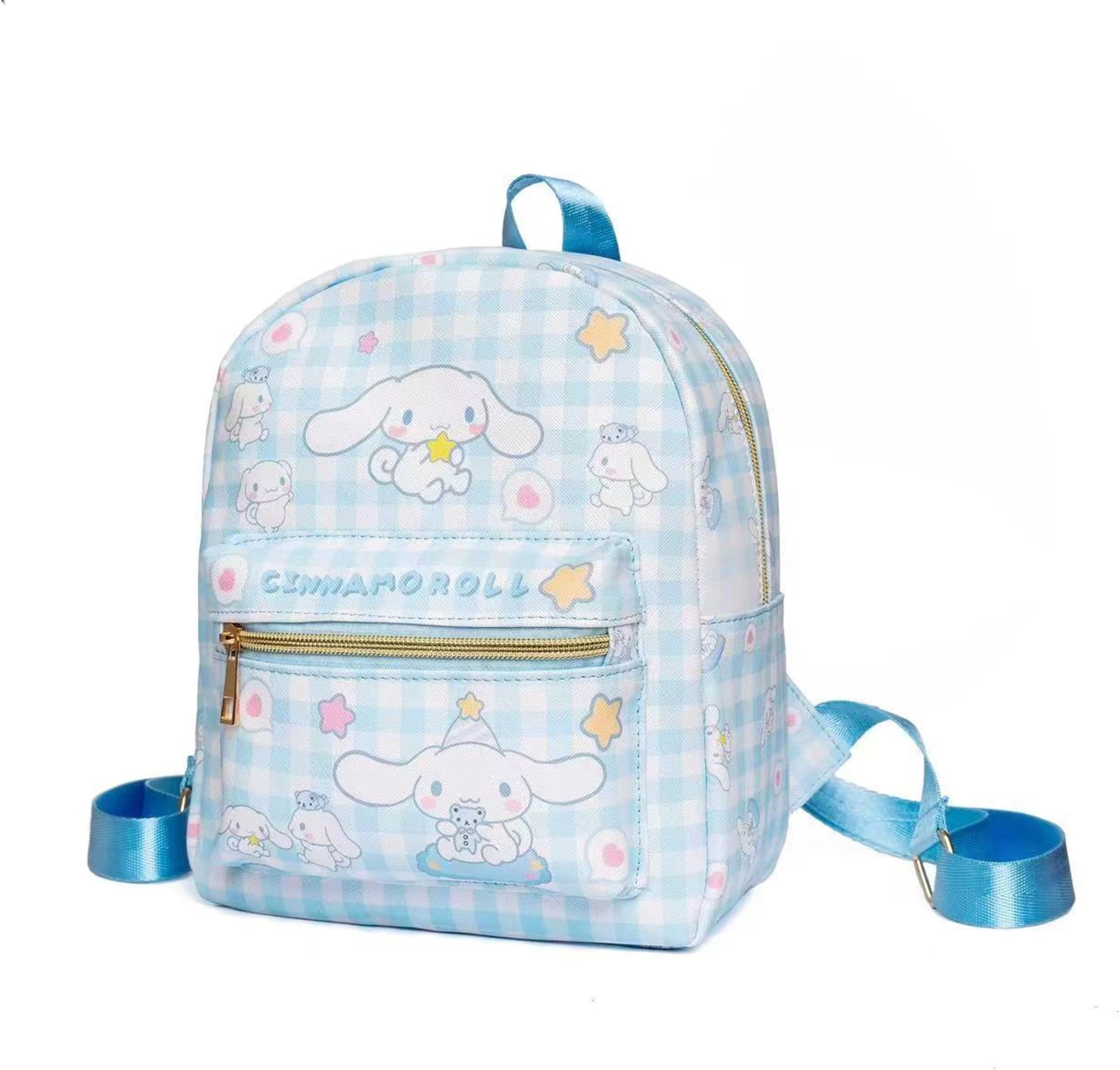 Anime Cinnamoroll Backpack Mini Cute Cartoon Daily Travel Bag All Over Printed Checkered Daypack Travel Hiking Backpack Blue, LYB14001