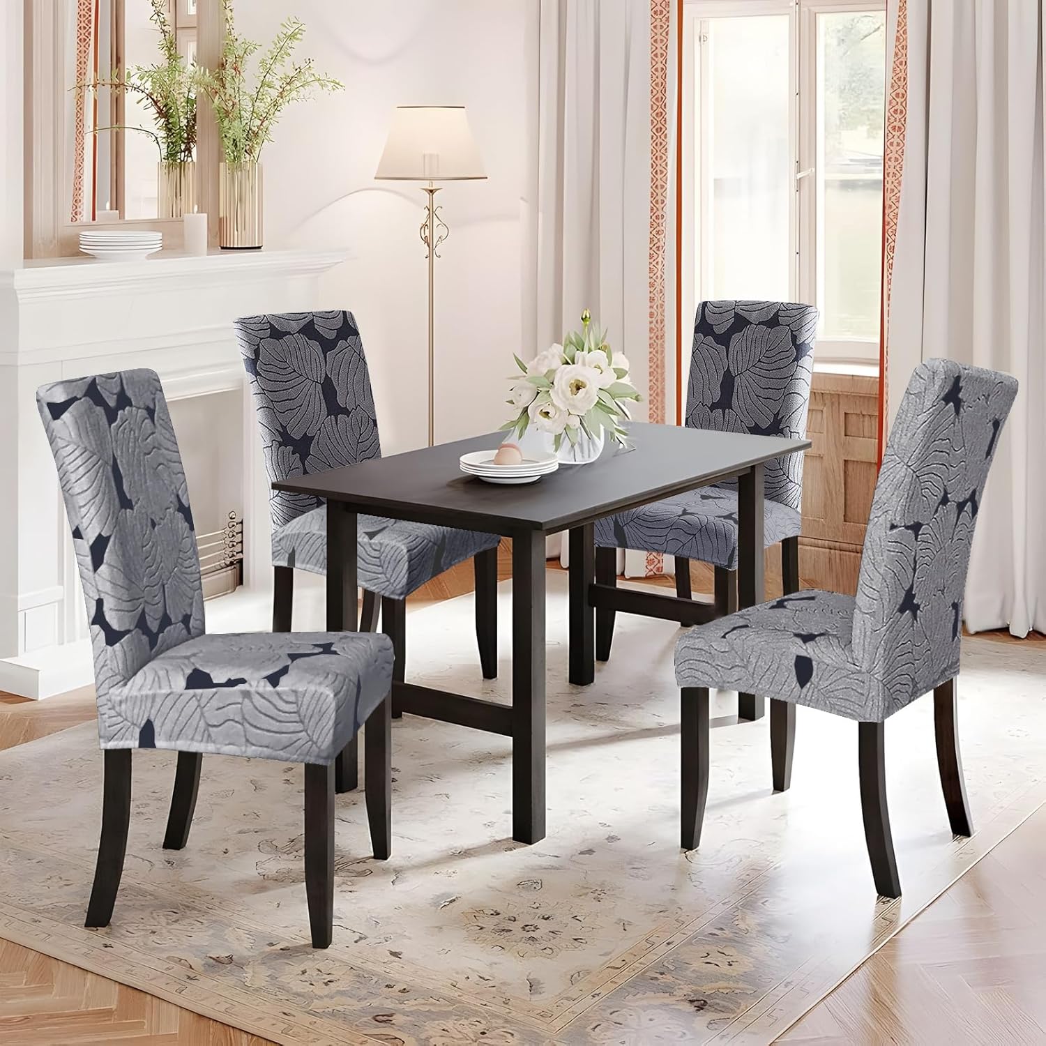 Dining Room Chair Covers Set of 6 Stretch Spandex Kitchen Chair Protector Slipcover Removable Washable Dining Chair Covers for Home, Party, Ceremony, Banquet (Dark Grey)