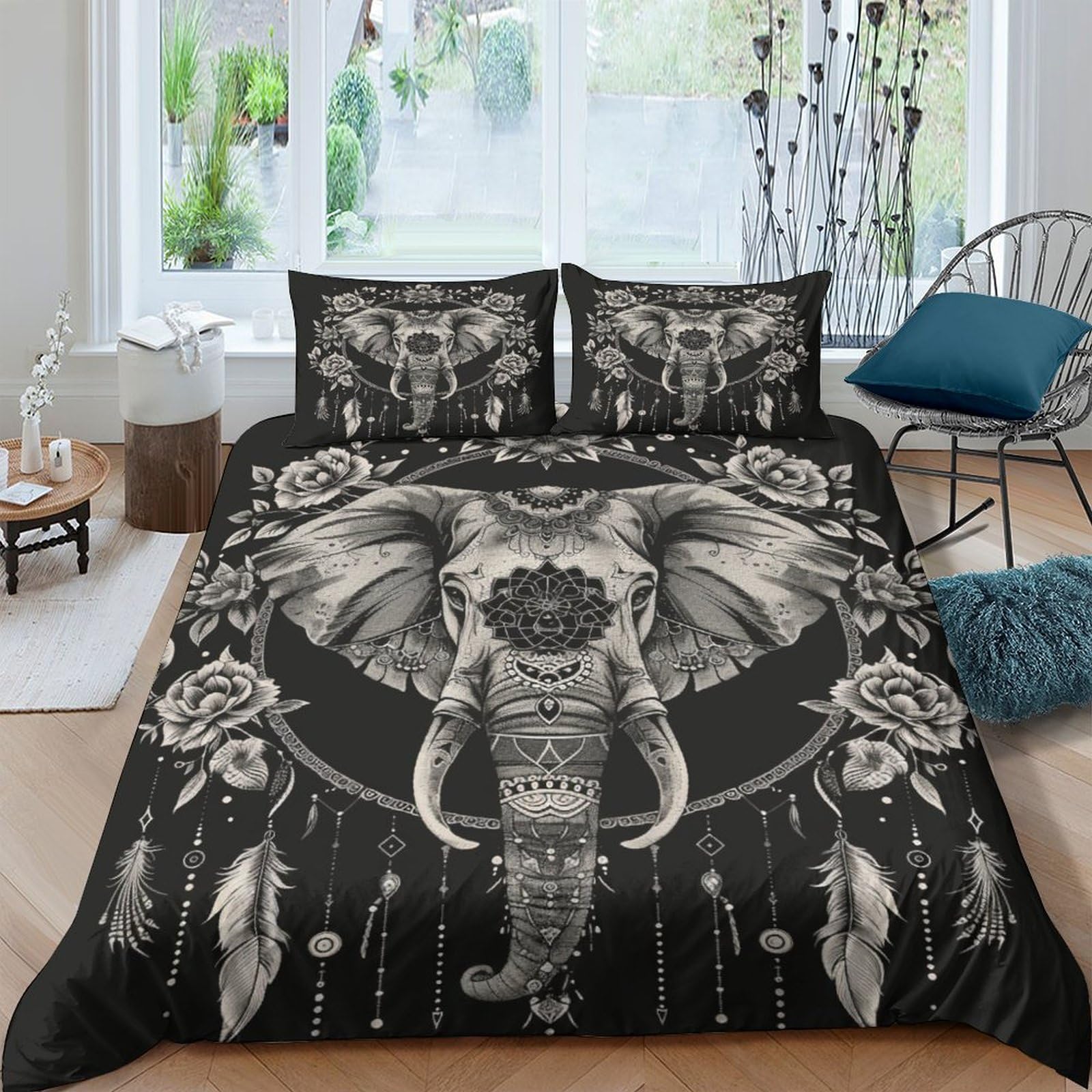 KKOLASXZE 3D Printed Elephant Duvet Cover Sets Bedding Set Quilt Covers Zipper Closure Comforter Cover ﻿ 3 Pieces Duvet Cover Set for Teens And Adults Quilt Cover Set Double（200x200cm）
