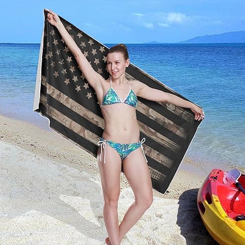 Miniatura 6 de senya Toallas de playa finas para mujeres y hombres, bandera estadounidense con camuflaje del desierto, toallas de playa de gran tamaño de secado