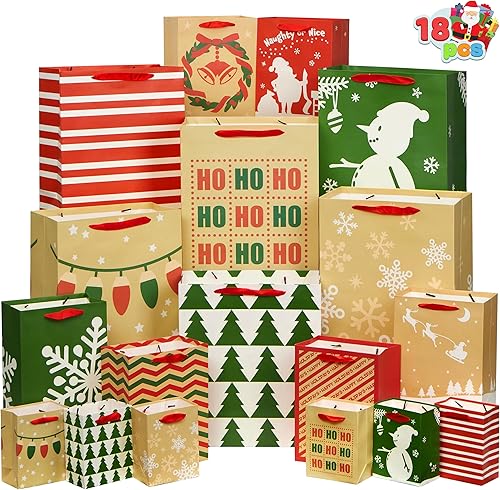 JOYIN 18 bolsas de Navidad de varios tamaños de papel kraft para dulces (pequeñas de 5.5 pulgadas, medianas 9 pulgadas grandes 13 pulgadas) para