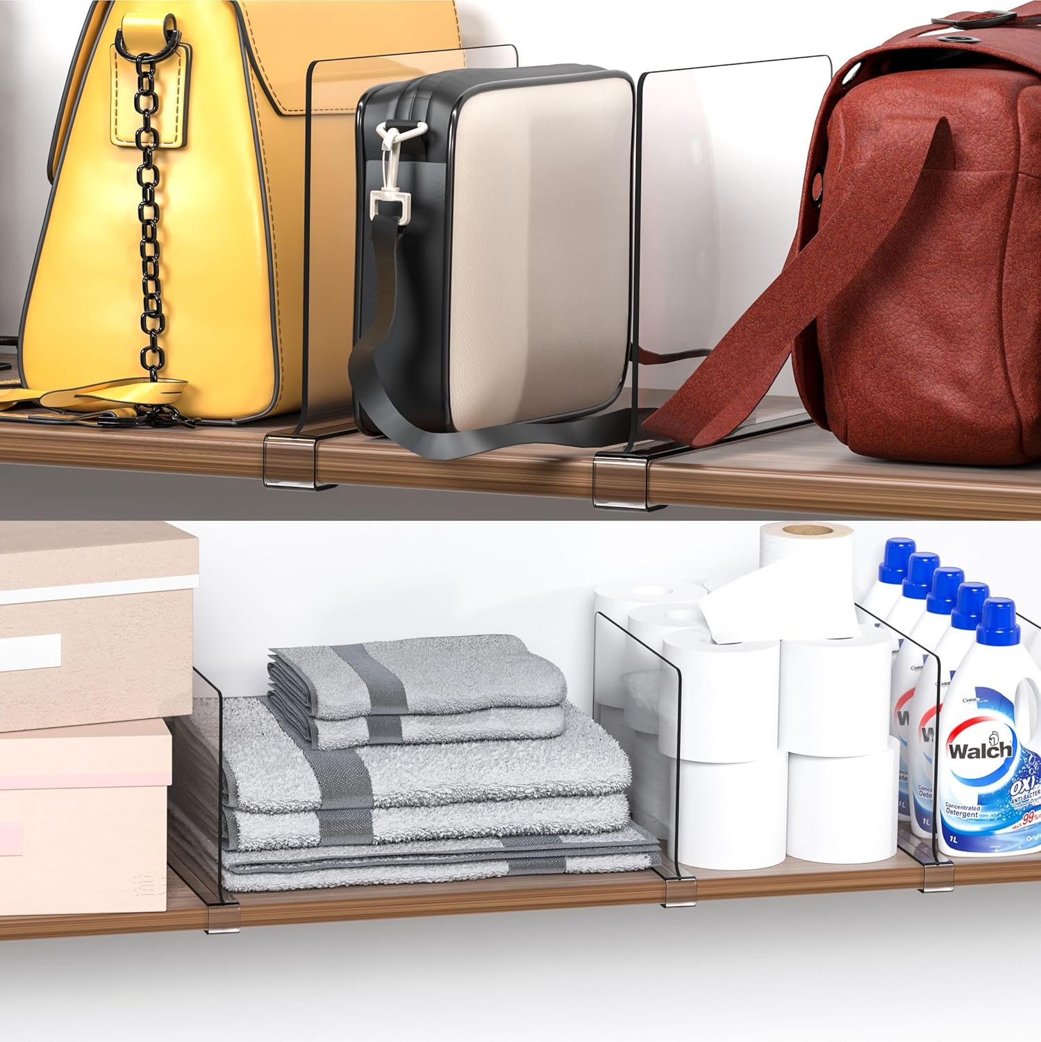 Clear Acrylic Shelf Dividers for Closet Organization - 10 Pack Closet Shelf Divider for Sweatshirt,Towel,Bag,Purse,Clothing,Sweater Organizer,Plastic Dividers and Separators for Shelves and Bedroom