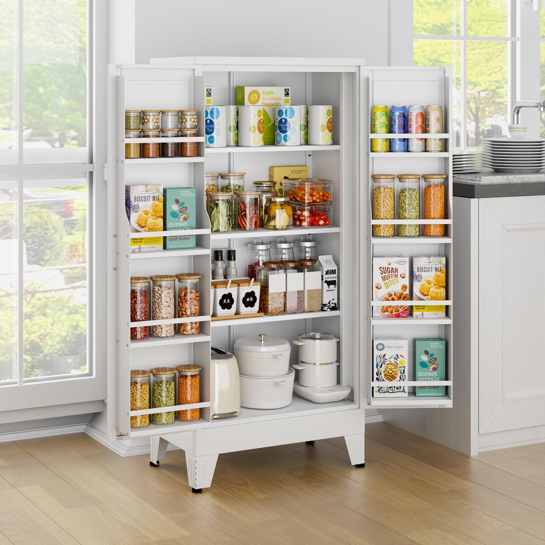 Black Kitchen Pantry Storage Cabinet, 48" Metal Storage Cabinet