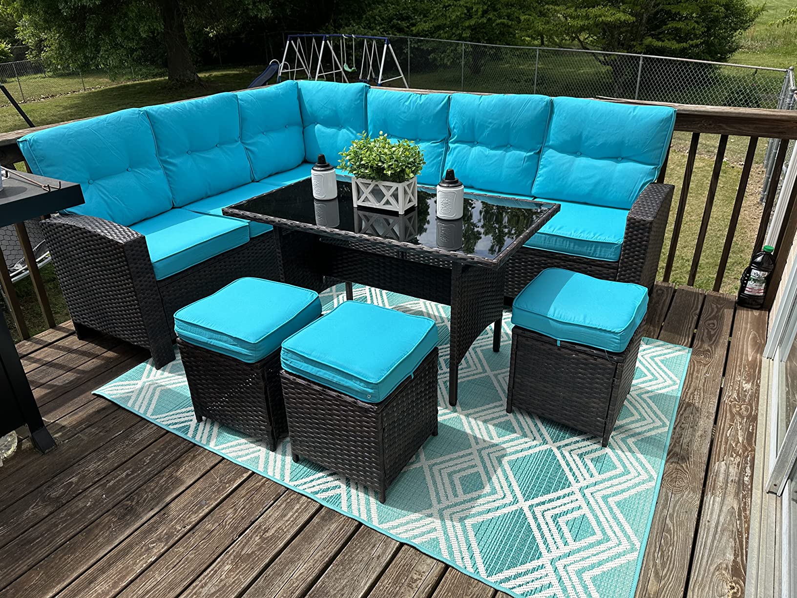 23/mo Finance Delnavik 7 Piece Patio Furniture Set, Wicker Sofa