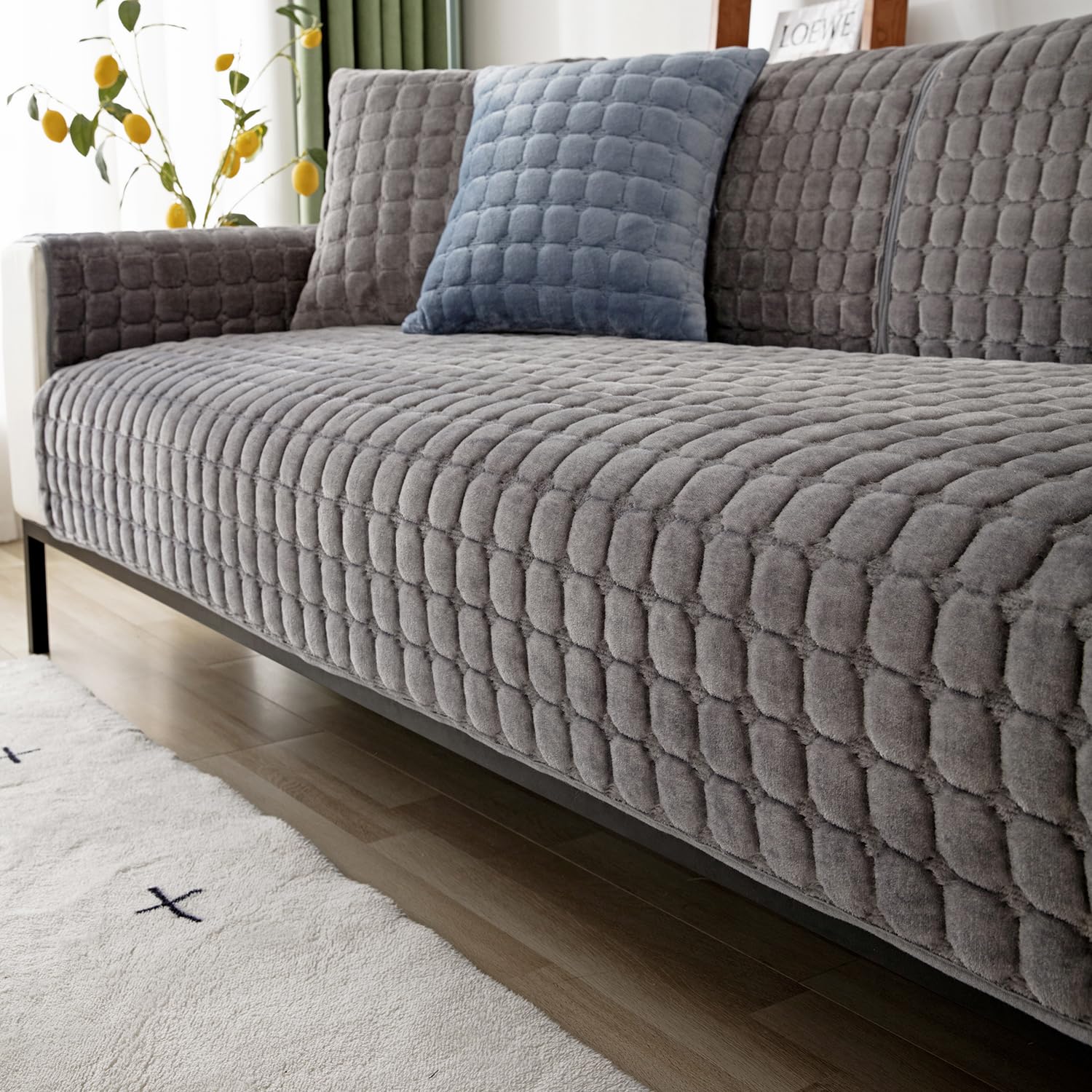 CANYUE Warm Velvet Sofa Covers, Non-Slip Sofa Slipcovers, Furniture Protector Sofa Covers for 3 Cushion Couch Loveseat Recliner L Shaped Armrest Backrest (dark gray,90x180cm)