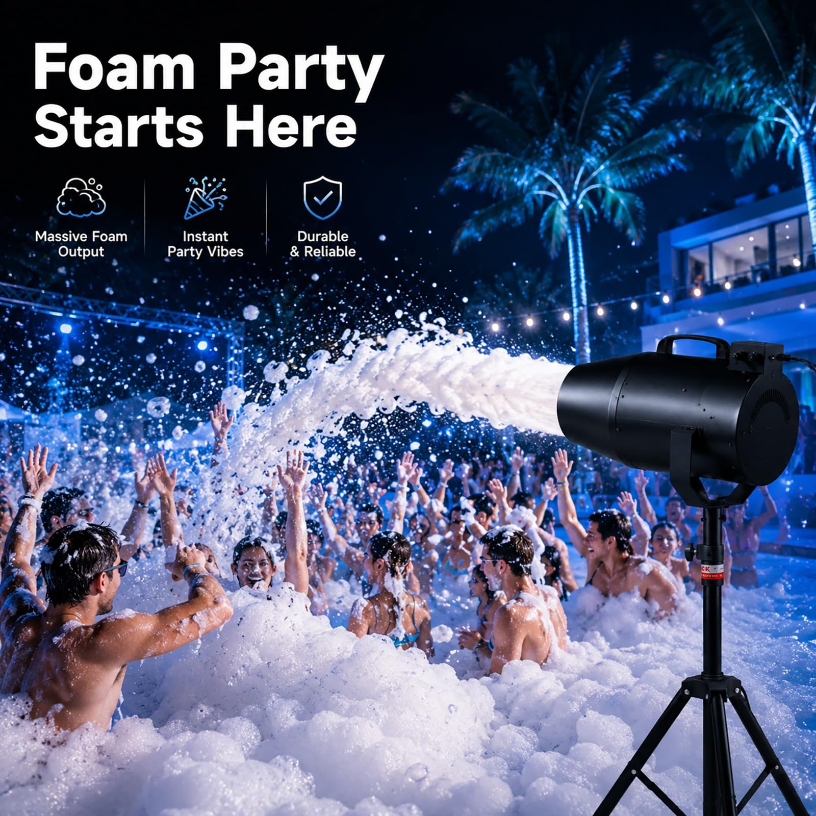 MáQuina Espuma for Escenarios 1000 W, Alcance 6-10 M/áRea De 80 M² Con TríPode Ajustable Generador Burbujas for Piscinas Al Aire Libre, CumpleañOs, Parques AcuáTicos Y Eventos(Yellow)