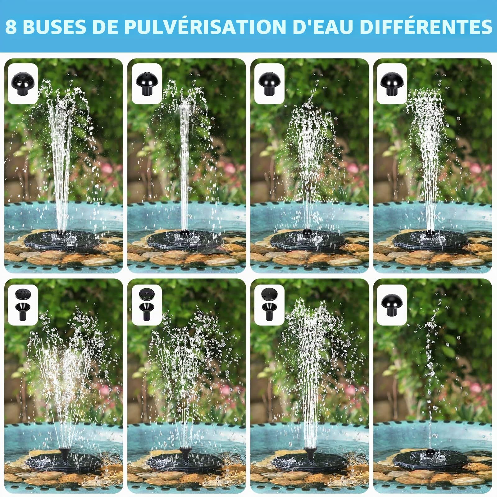 Pompe Solaire Bassin, 2W Pompe A Eau Solaire Et 15 Buses, Fontaine Solaire Exterieure De Jardin, Bassin, Fontaine Exterieure De Jardin pour Bain d'oiseaux, Piscine pour Animaux Et Hydroponie