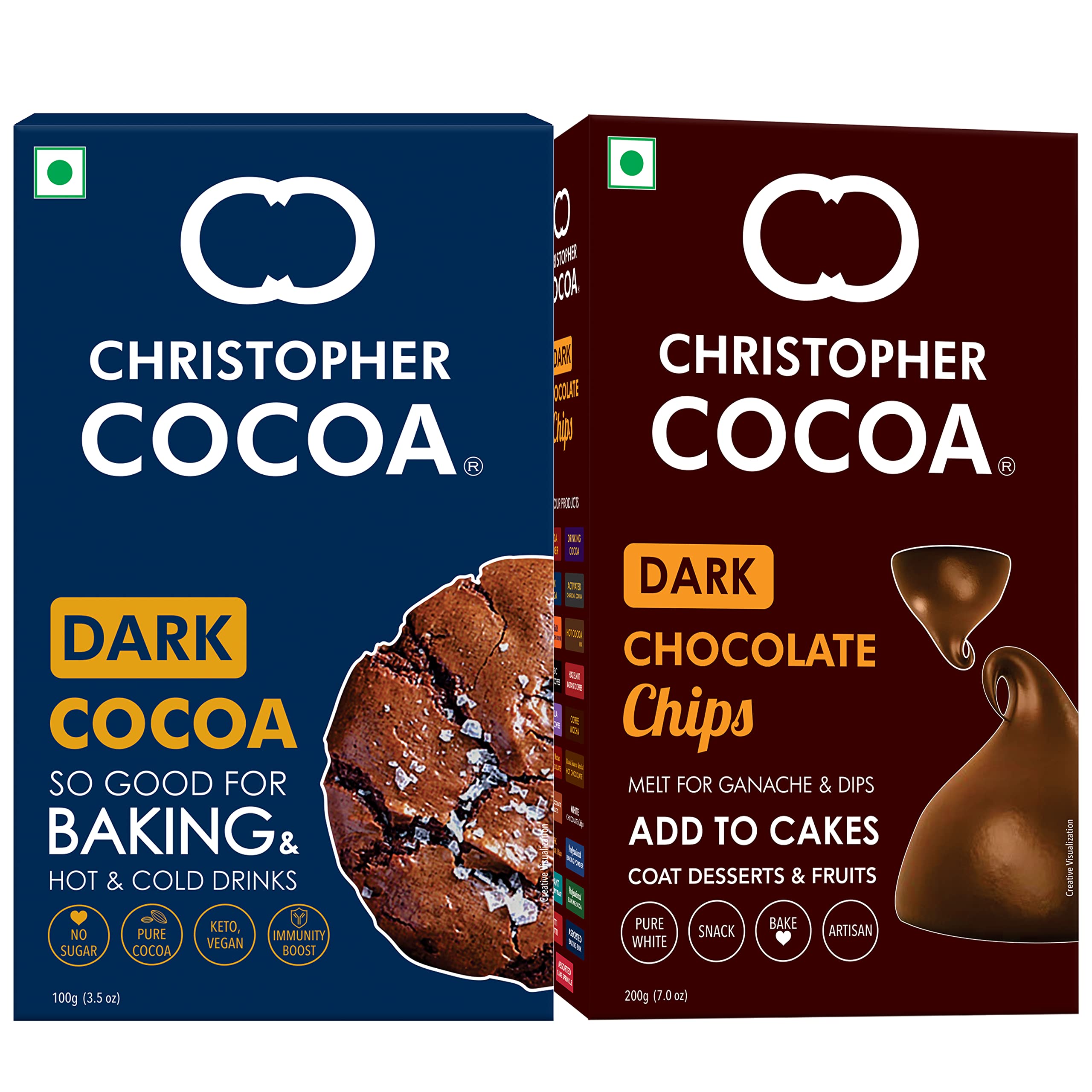 Christopher Cocoa, Dark Cocoa Powder, Unsweetened, 100g, Dark Chocolate Chips 200g (Bake, Cake, Hot Chocolate, Drinking Shakes) (B096S85MQK) Amazon Price History, Amazon Price Tracker