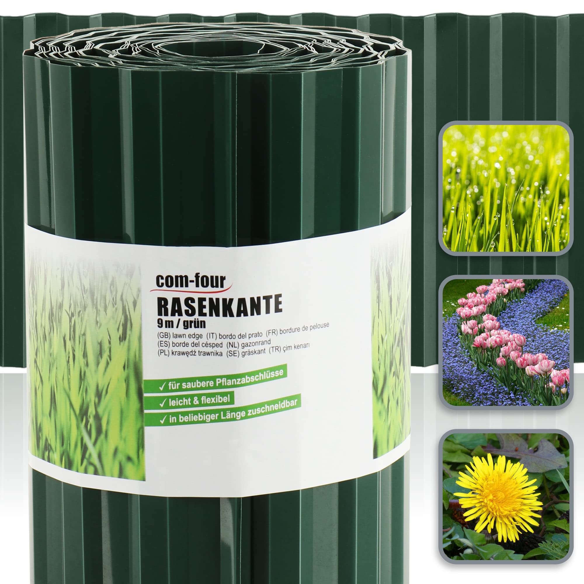 COM-FOUR® 2X Borde de césped 20 x 900 cm de plástico - Borde de Parterre Flexible para césped, Parterre de Flores o como Borde de Corte - Acabado de césped, Longitud Ajustable Individualmente