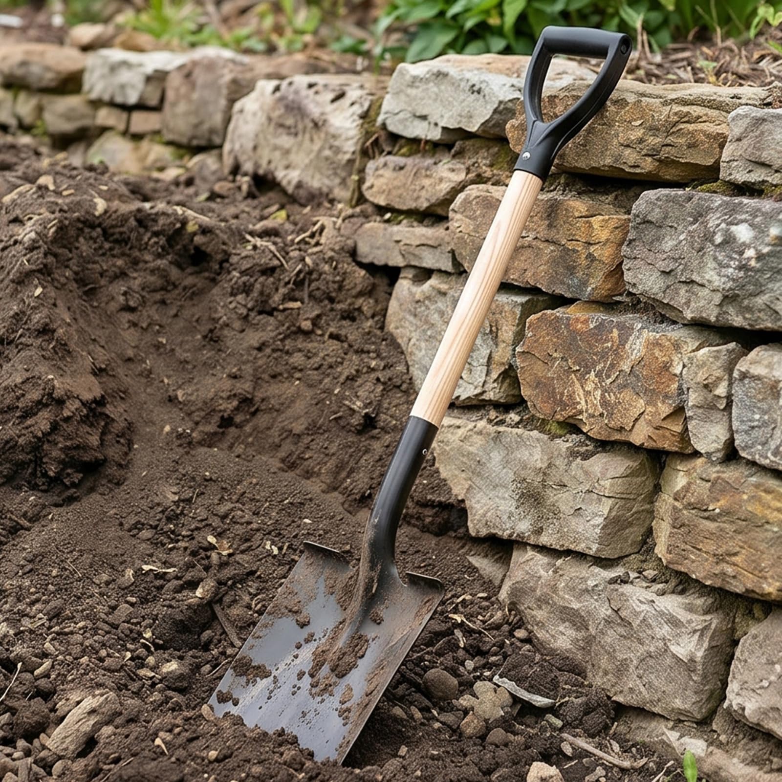 Pala da giardino ergonomica a forma di D con testa rimovibile, B | Adatto per lavori in cortile, paesaggistica, trapianto e avventure all'aperto, con struttura in legno per lungo tempo