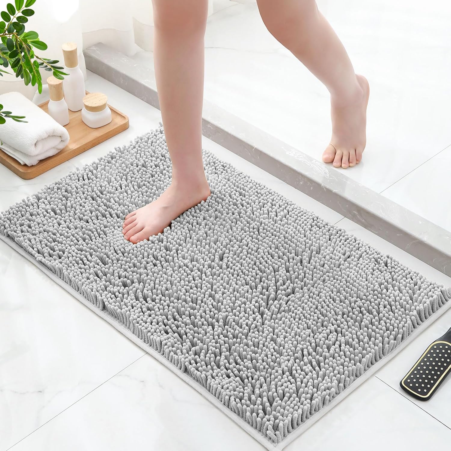 MitoVilla Light Grey Bathroom Runner Rugs, Soft Absorbent