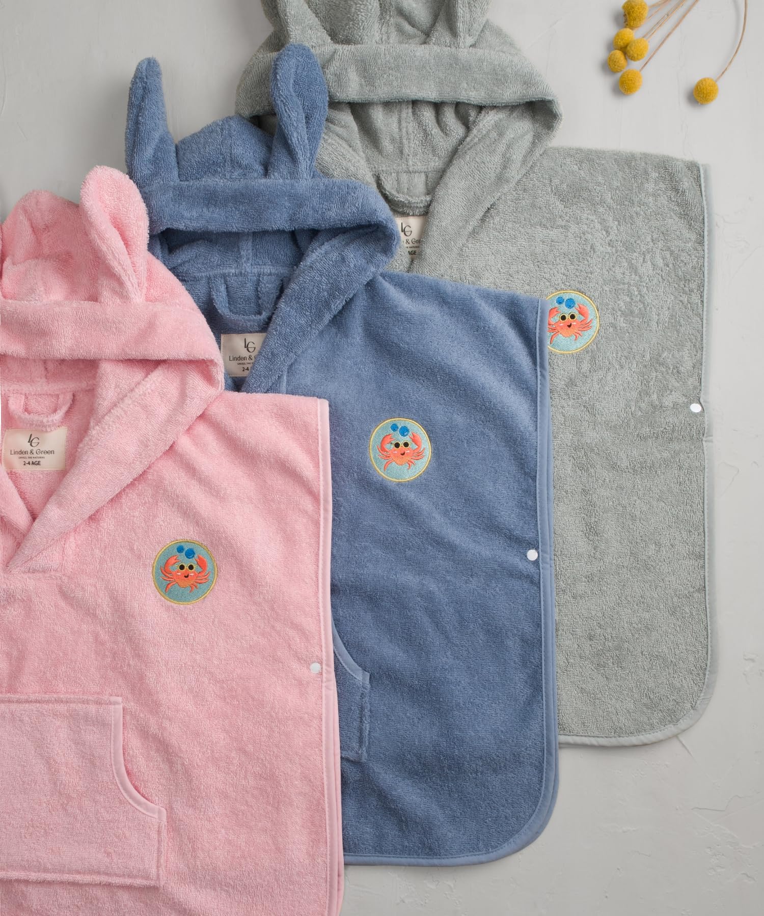 PandaHome Linden & Green Badeponcho Kinder, Frottee-Poncho für Jungen und Mädchen aus 100% Baumwolle, Morgenmantel mit Kapuze, Schnelltrocknend Weich Saugstark Bademäntel 400 g/m²
