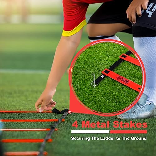 Miniatura 8 de POWER GUIDANCE Escalera de agilidad 20 pies para entrenamiento de agilidad de velocidad y ejercicio rápido de trabajo de pies con 12 peldaños de