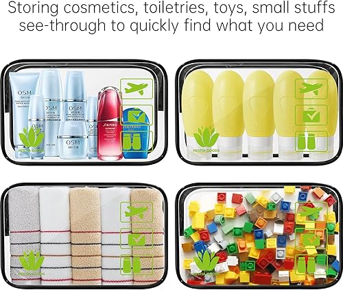 Miniatura 5 de Hestia Goods Bolsa de aseo aprobada por la TSA, 3 piezas, bolsa de maquillaje transparente, impermeable, bolsa de viaje para cosméticos de