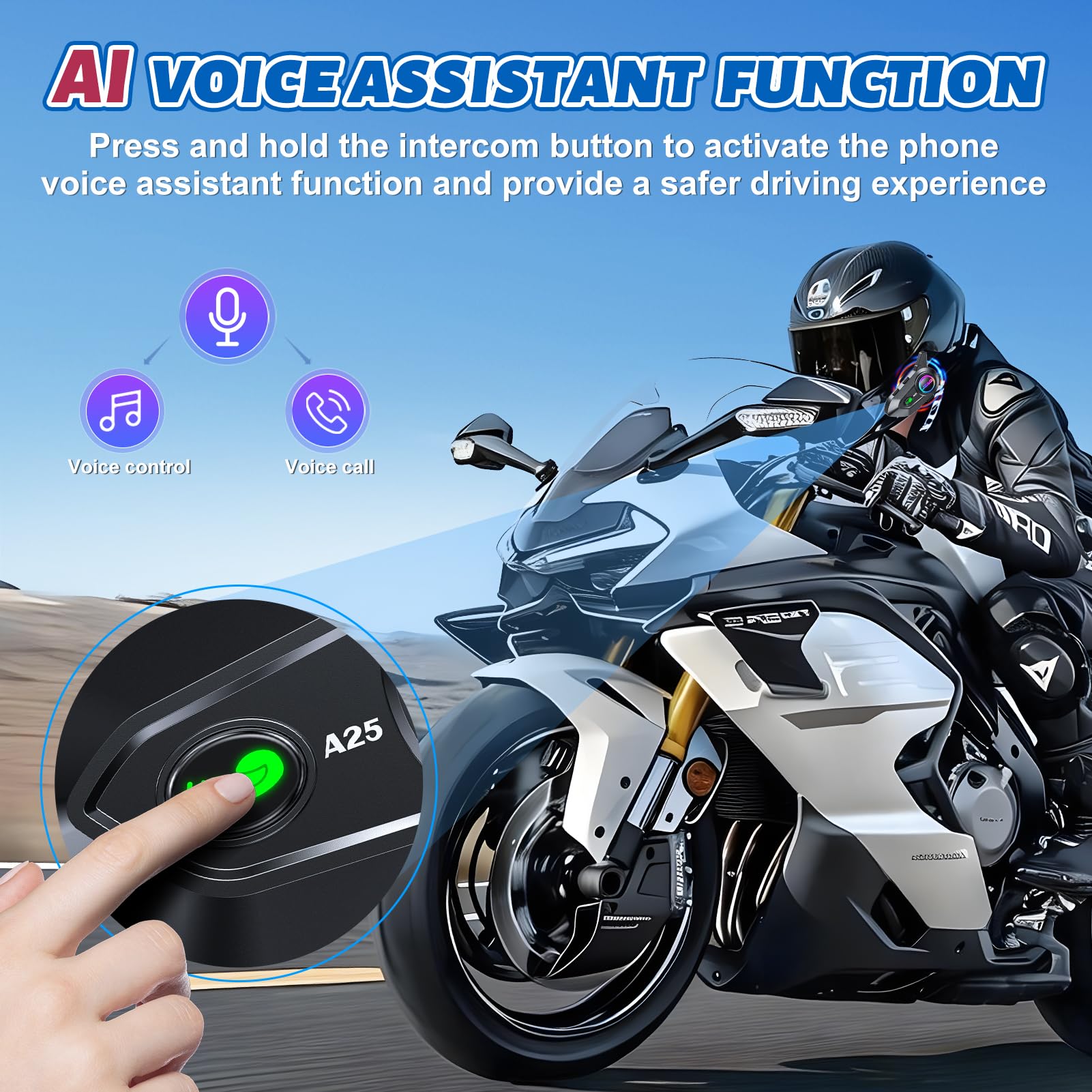 Altoparlanti e citofono Bluetooth per casco – Sistema di comunicazione con cancellazione del rumore a 2 piloti per moto, 1000 mAh