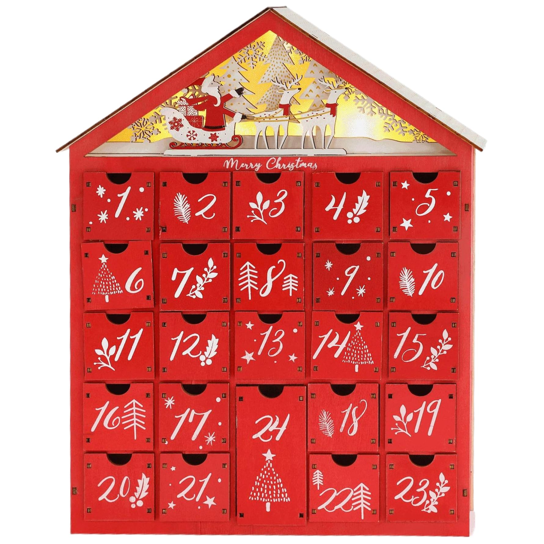 Decorazioni natalizie Calendario dell'avvento natalizio con 24 cassetti di stoccaggio calendario Avvento in legno con albero e case fai -da -te per adulti per bambini decorazioni